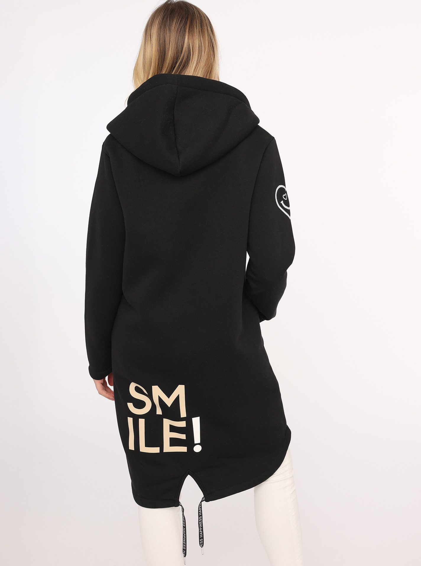 Zwillingsherz Jerseymantel "Alissa" mit Kapuze und SMILE Print