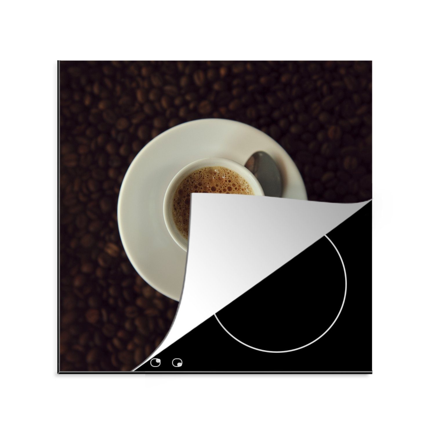 MuchoWow Herdblende-/Abdeckplatte tlg), für Kaffeebohnen, Vinyl, Espresso küche 78x78 cm, Tasse (1 Ceranfeldabdeckung, auf Arbeitsplatte
