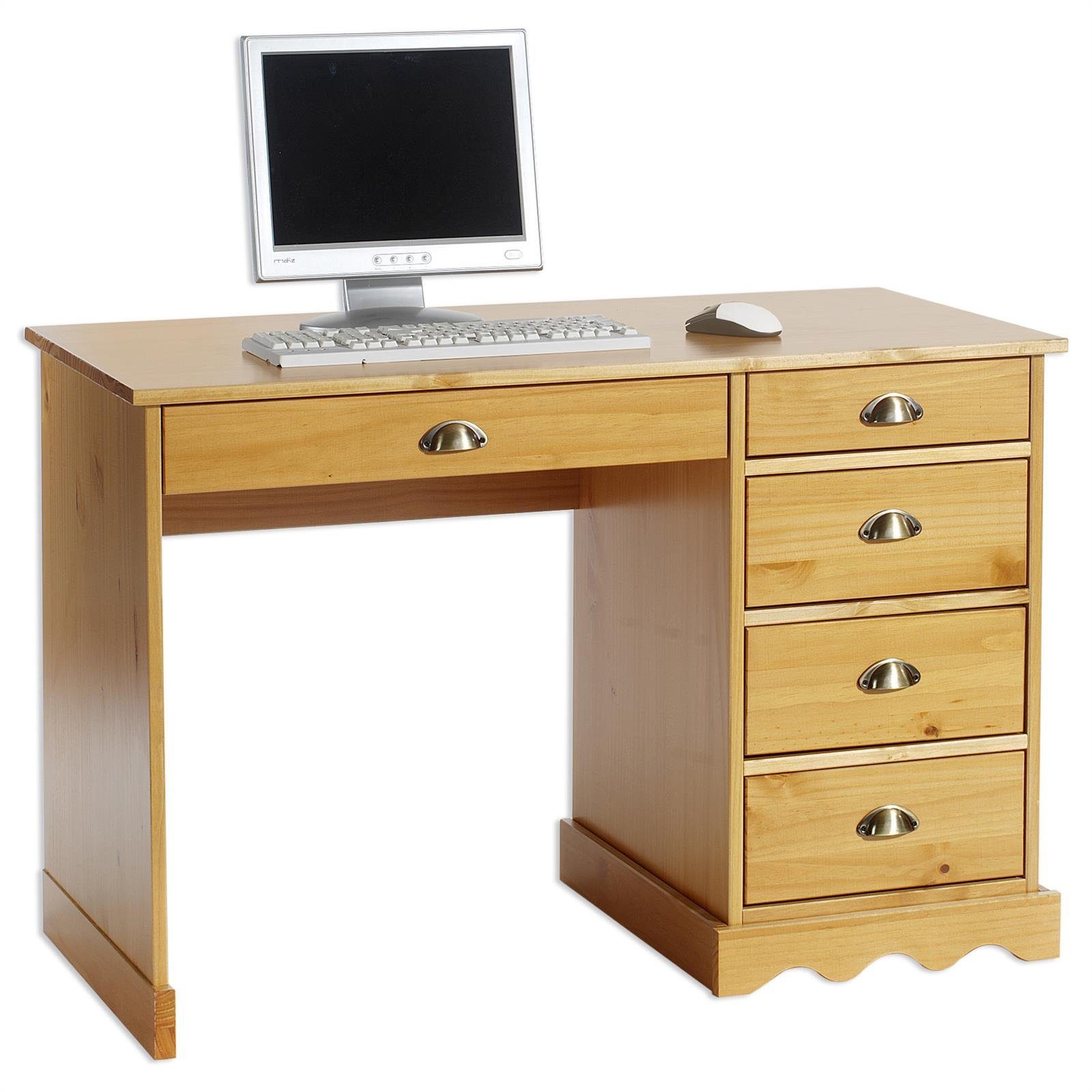 Schreibtisch Landhausstil honigfarben Kiefer massiv COLETTE, IDIMEX Schreibtisch in Bürotisch