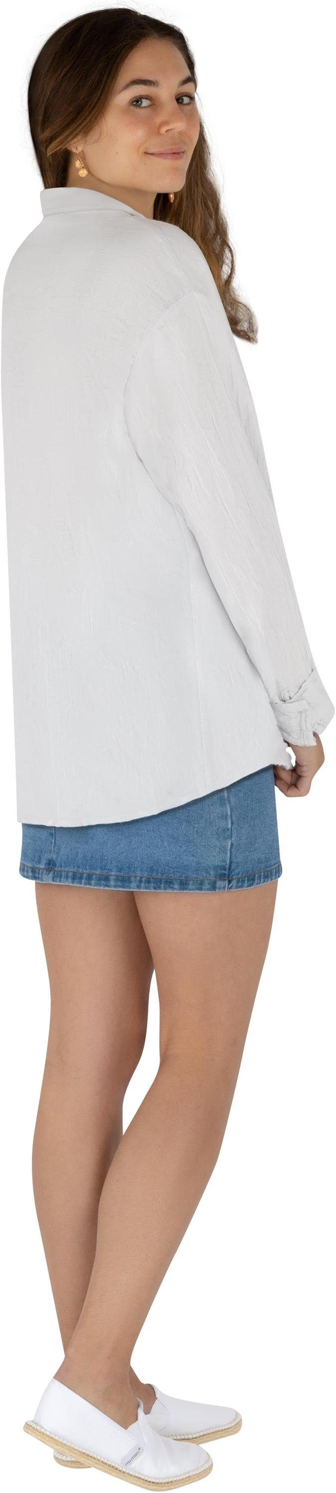 für Weiß Bluse Sommerbluse Hemd Janice Damen Frauen Langarmbluse Musselin oversize