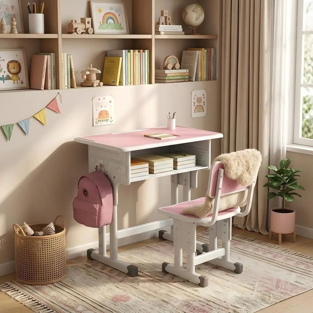 BBG Kinderschreibtisch Höhenverstellbares Kinder Schreibtisch Set mit Stuhl (Ergonomischer Lerntisch 60x40 cm, 4-Stufen Höhenverstellung, Ein Tisch, ein Stuhl), Anti-Rutsch Füße, Schulmöbel für Kinder ab 3 Jahren