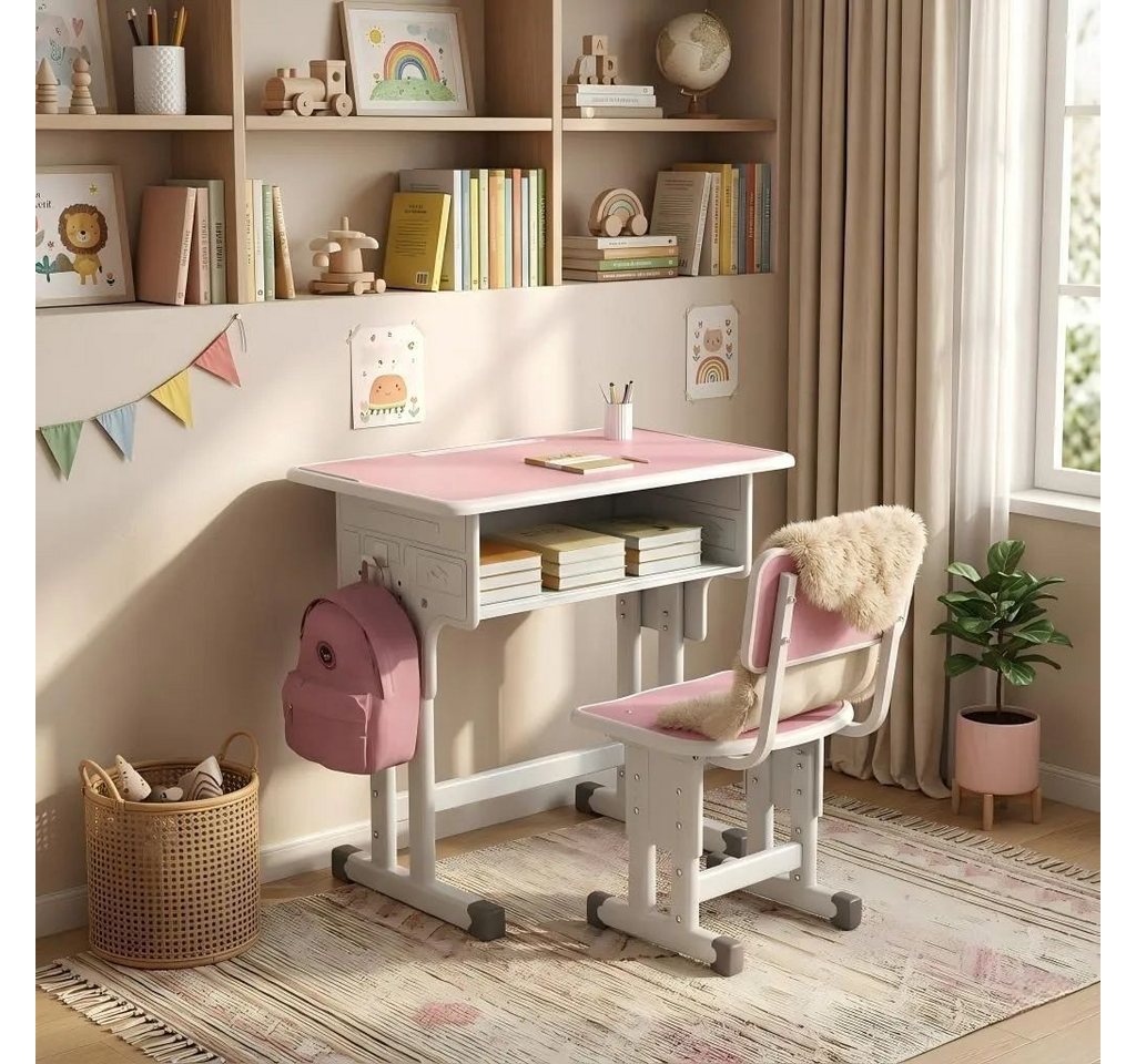 BBG Kinderschreibtisch Höhenverstellbares Kinder Schreibtisch Set mit Stuhl (Ergonomischer Lerntisch 60x40 cm, 4-Stufen Höhenverstellung, Ein Tisch, ein Stuhl), Anti-Rutsch Füße, Schulmöbel für Kinder ab 3 Jahren