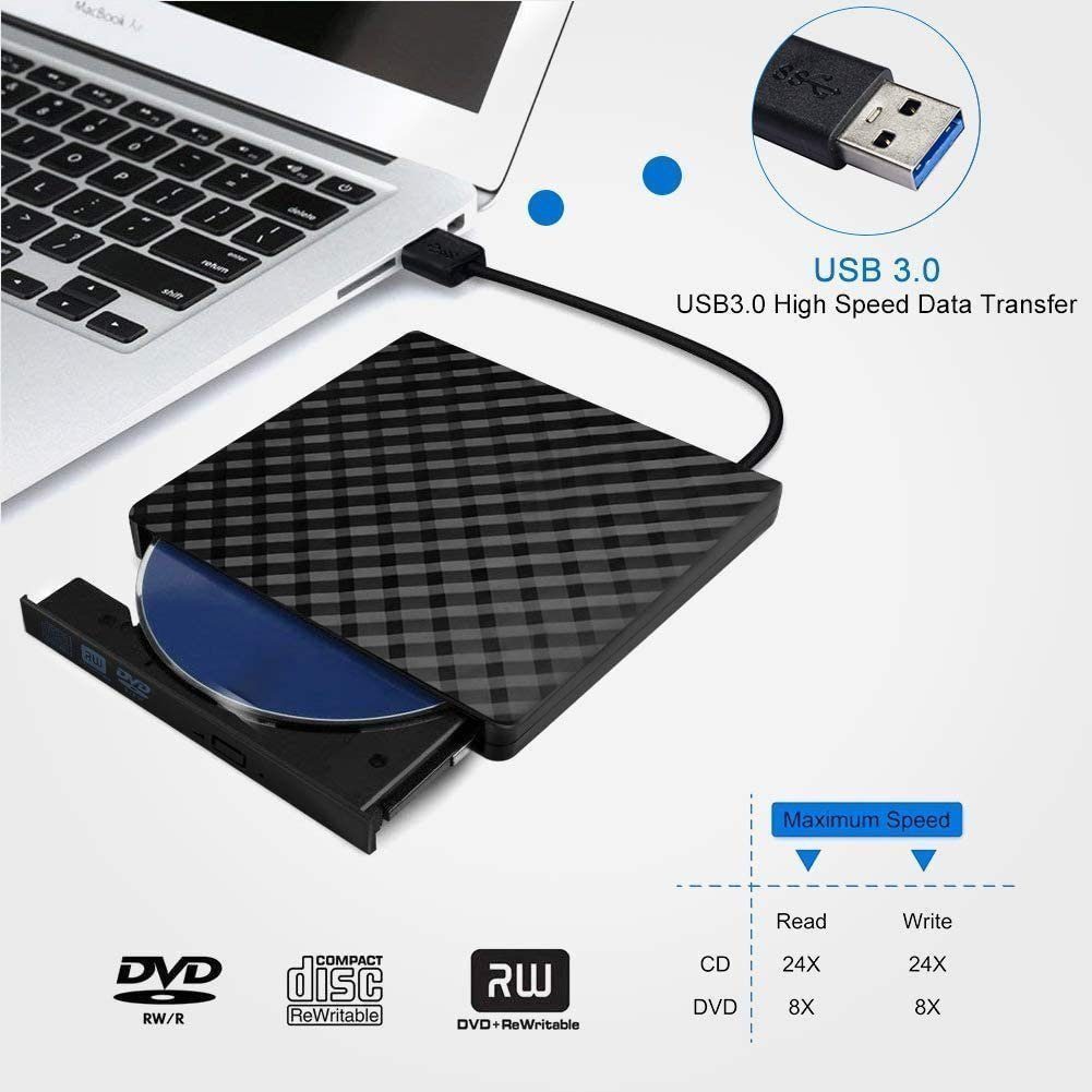 Forrlite Externes CD DVD Laufwerk USB 3.0 Typ-C, Slim CD DVD RW Brenner DVD-Brenner (DVD 8x/CD 24x, Externes DVD-Laufwerk,Kompatibel mit Windows)