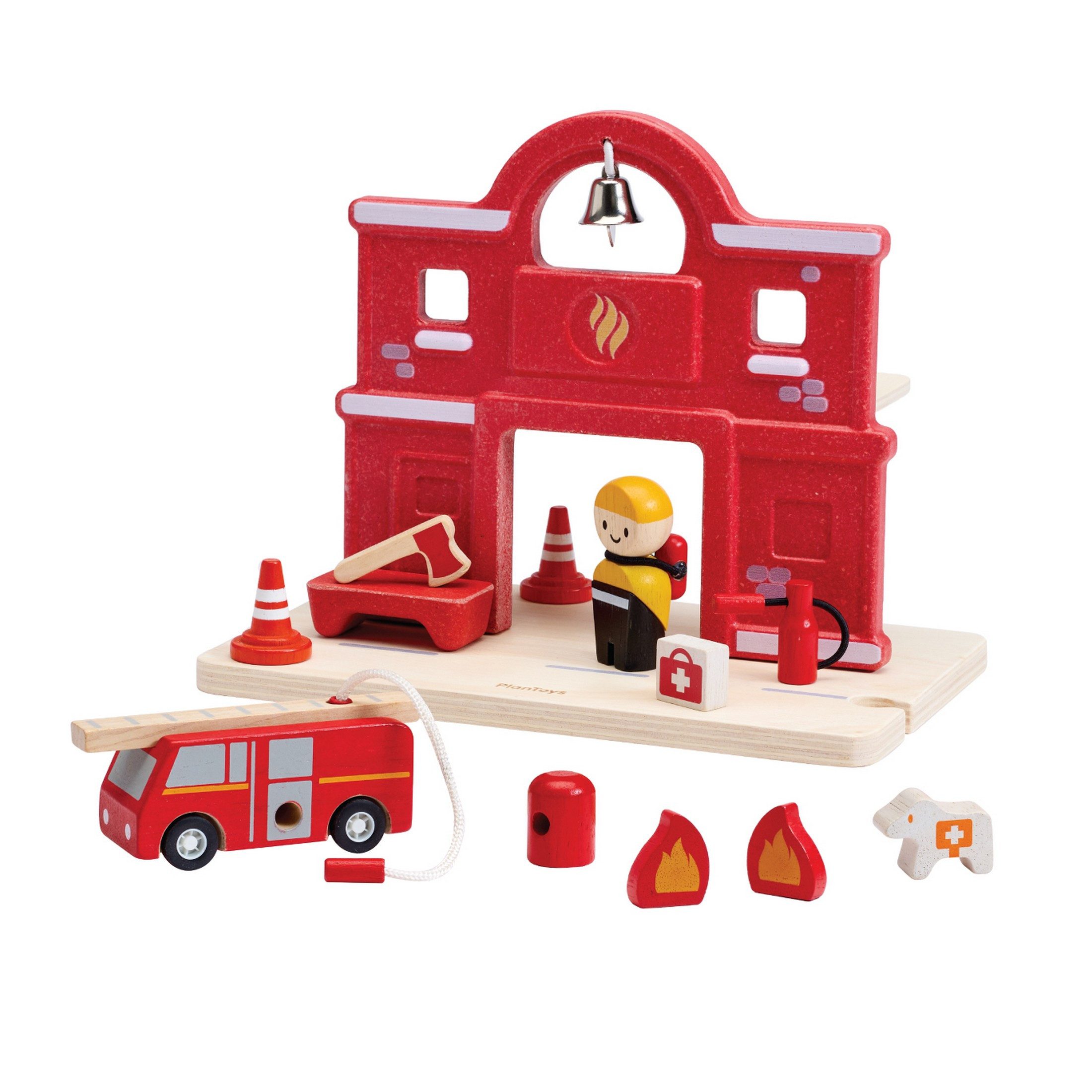 Spielzeug-Zug PlanToys- Feuerwache – Straßenerweiterungsset 18,8x7,5x28 cm - 3y+