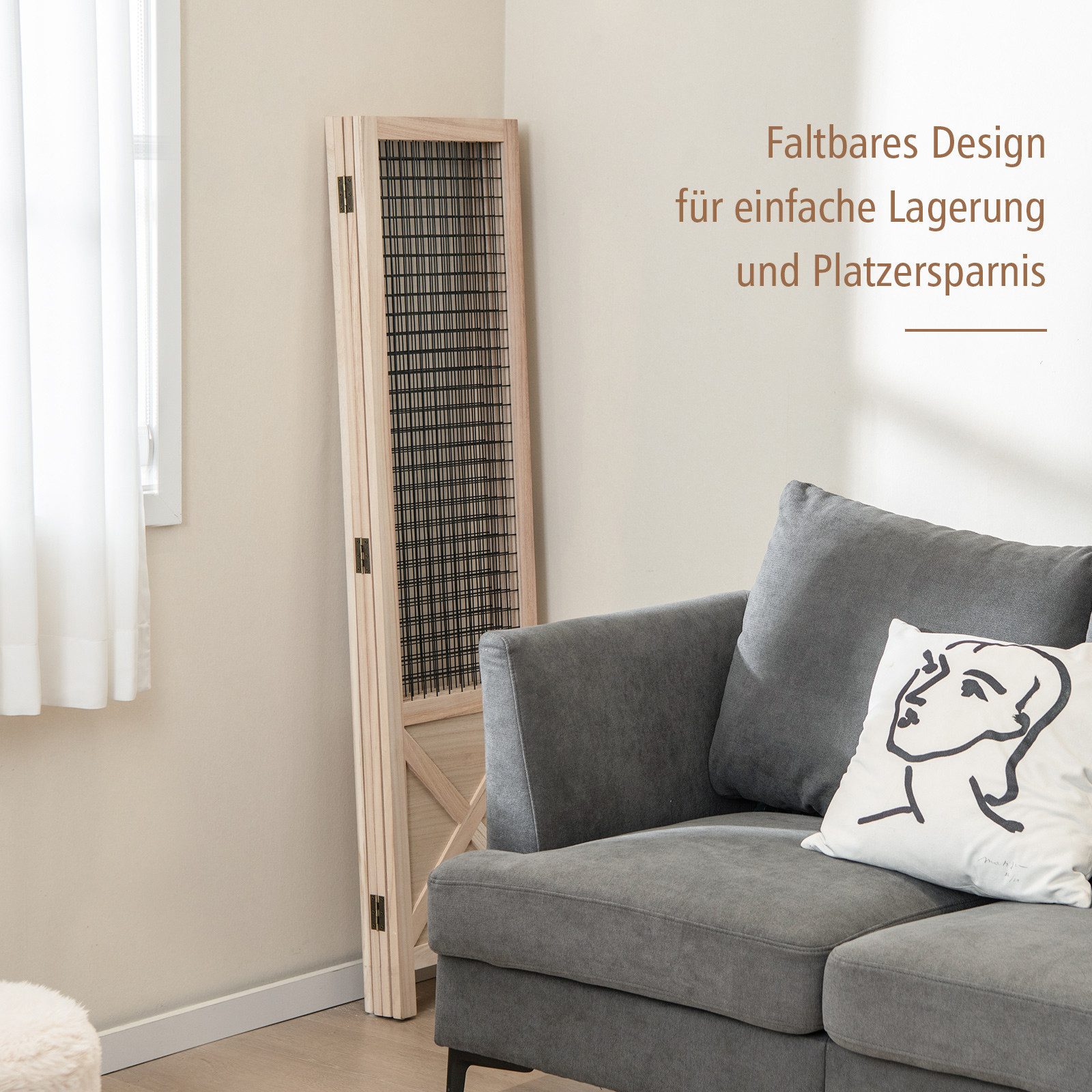 COSTWAY Paravent, Raumteiler klappbar, Trennwand Holzrahmen, Sichtschutz