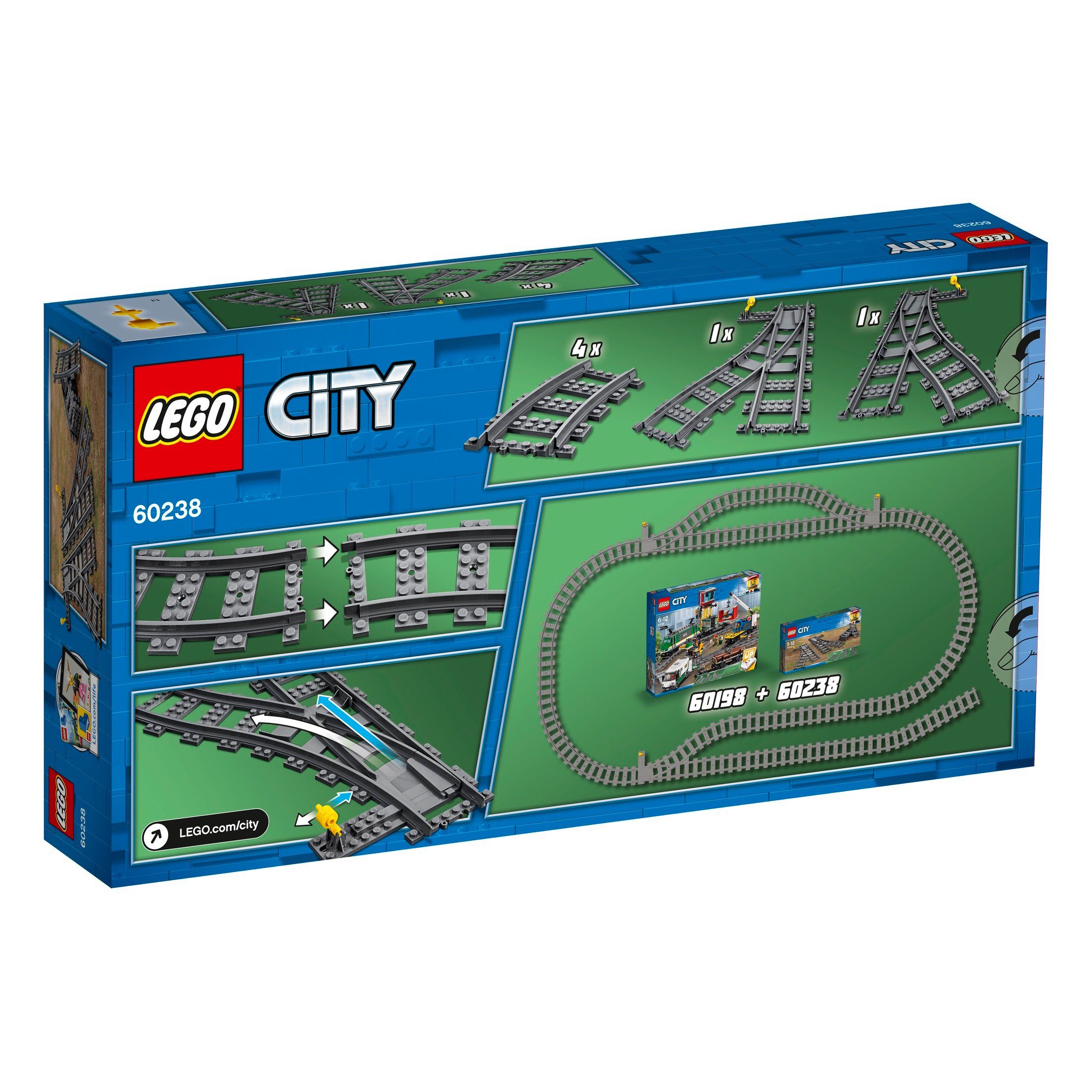 60238 2er 60205 Set: Konstruktions-Spielset Weichen LEGO® City Schienen +