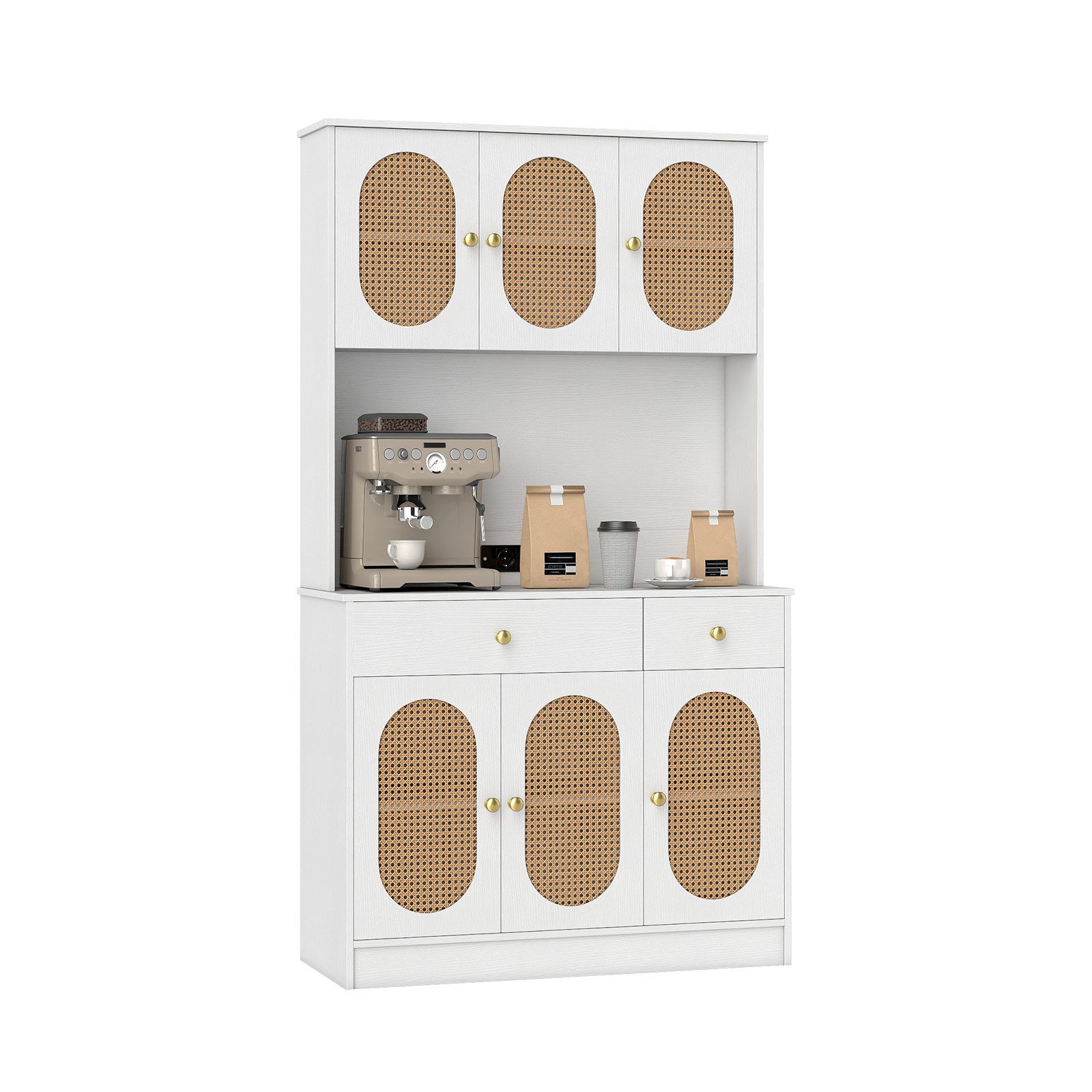 COSTWAY Küchenbuffet 180 cm Küchenschrank mit Ladestation & Arbeitsplatte