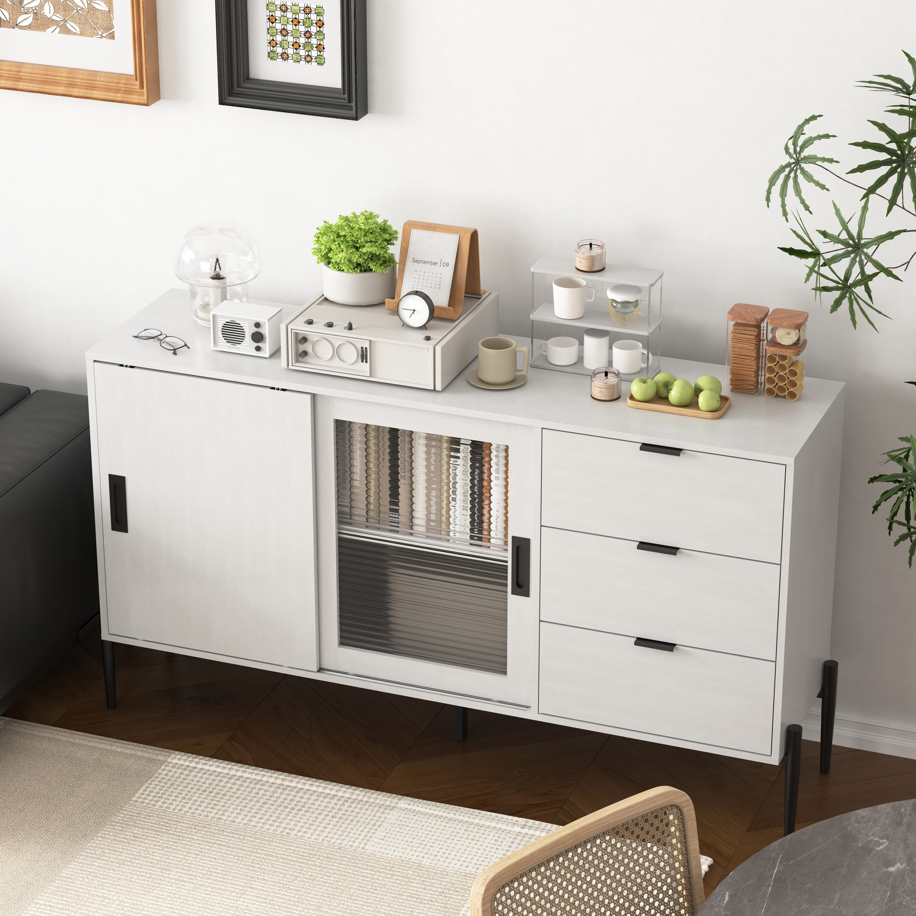 REDOM Sideboard Modernes Küchenbuffet (mit Glasschiebetür günstig online kaufen