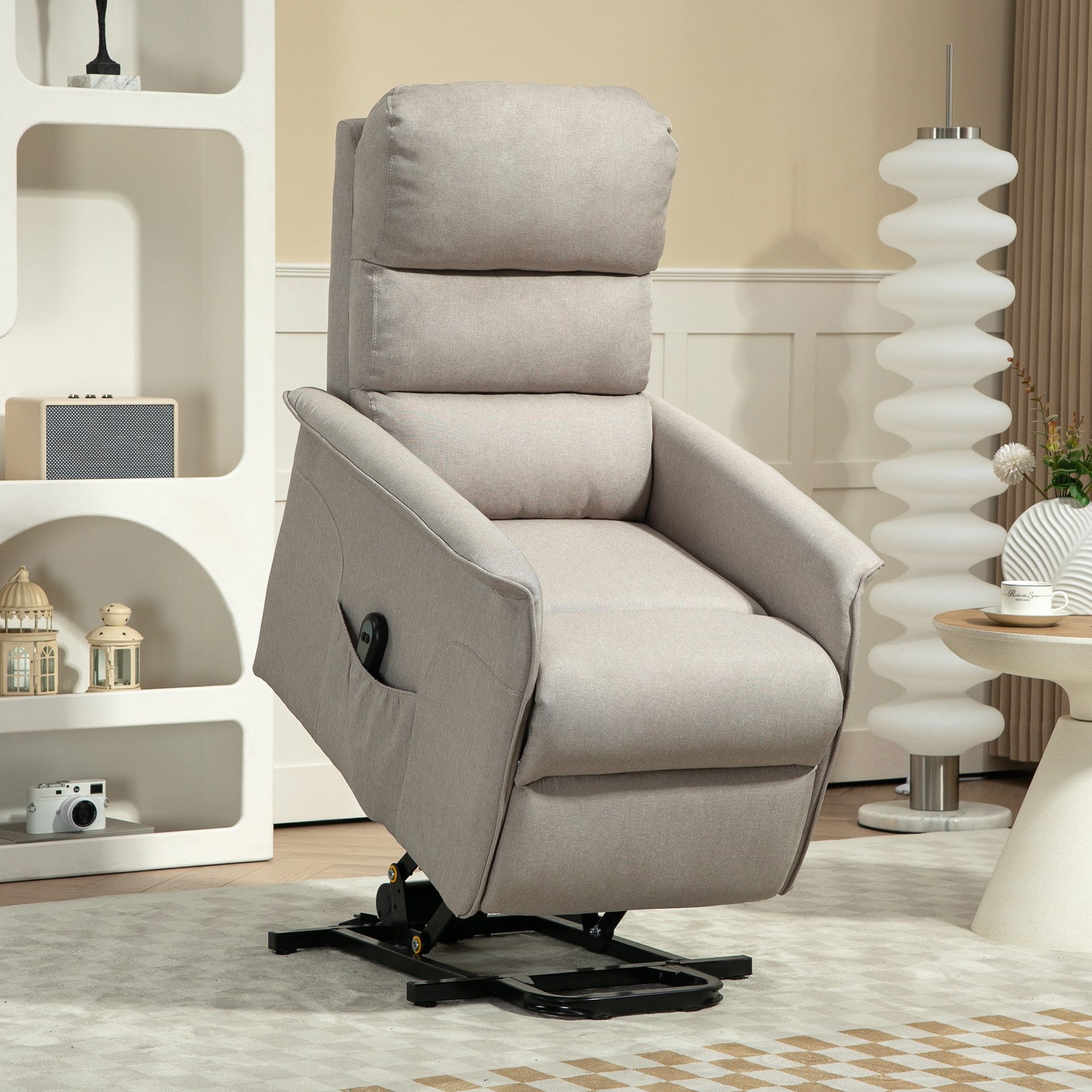 HOMCOM Relaxsessel Sessel mit Leinenoptik, Taschenfeder und Fernbedienung (TV-Sessel, 1-St., Fernsehsessel), für Wohnzimmer, Beige