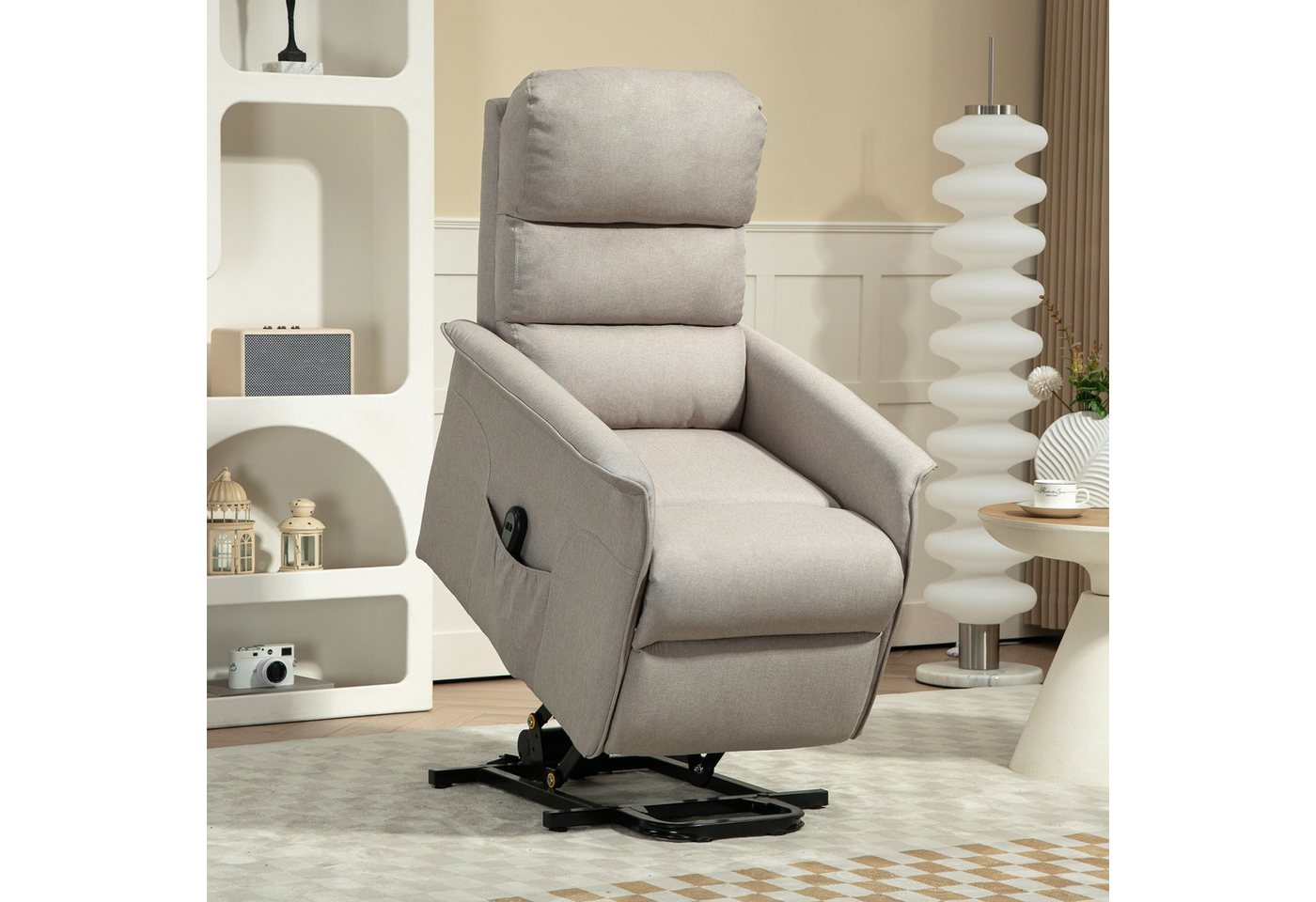 HOMCOM Relaxsessel Sessel mit Leinenoptik, Taschenfeder und Fernbedienung (TV-Sessel, 1-St., Fernsehsessel), für Wohnzimmer, Beige