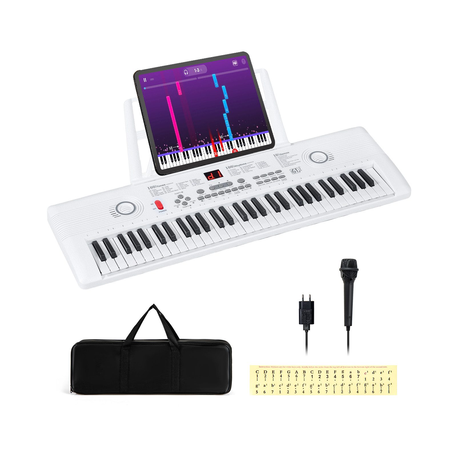 COSTWAY Home-Keyboard, Digital Piano, 61 Tasten, mit Ständer & Tragetasche, für Kinder