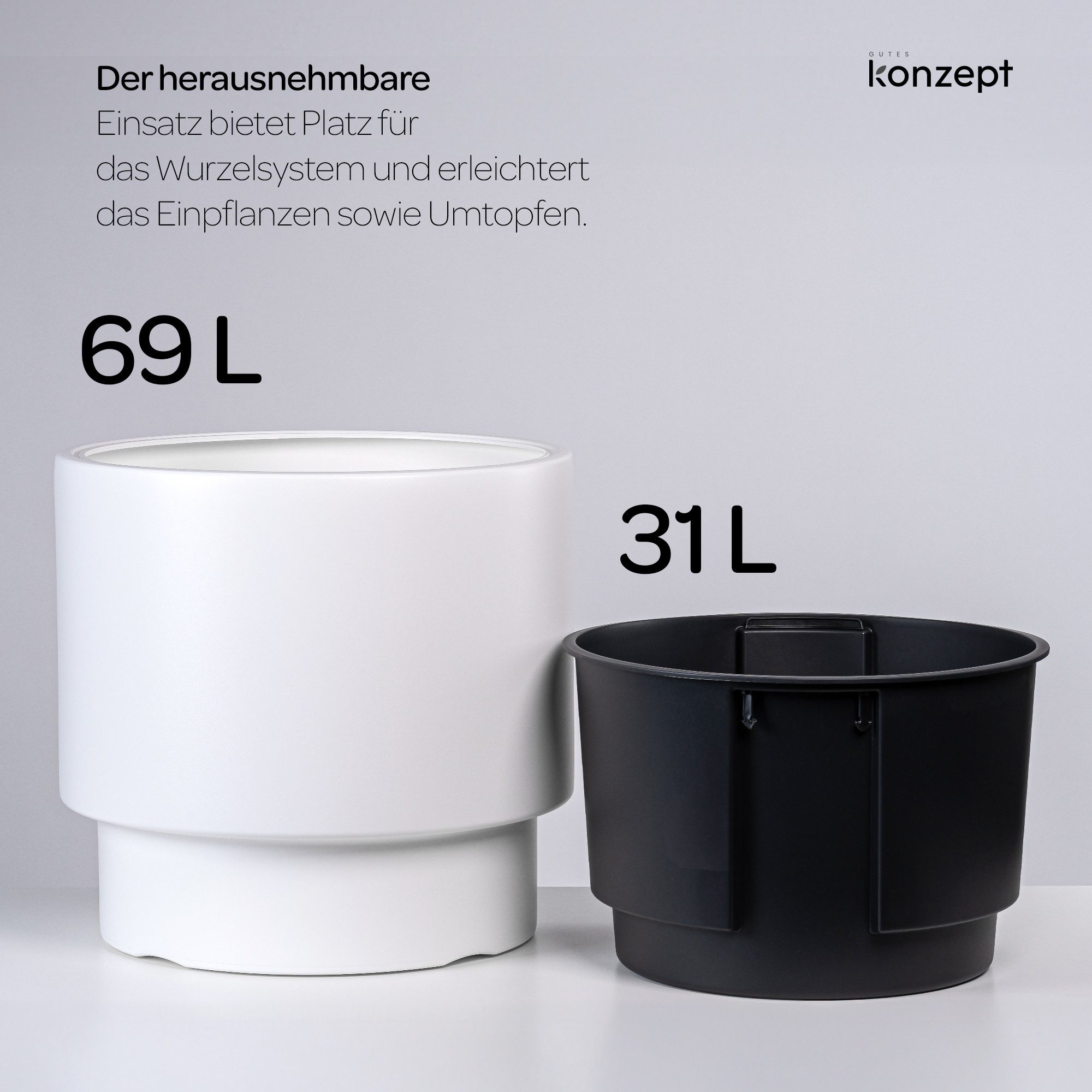 KONZEPT Pflanzkübel Ø 47 cm aus Kunststoff mit Einsatz, Glatte Oberfläche – Bild 5 von 5
