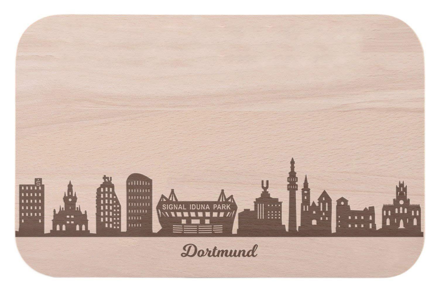 GRAVURZEILE Schneidebrett Frühstücksbrettchen Dortmund mit Skyline Gravur - Brotzeitbrett & Geschenk für Dortmund Stadtverliebte & Fans - ideal auch als Souvenir, Holz, (Kein Set)