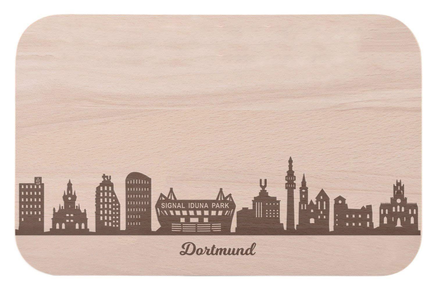 GRAVURZEILE Schneidebrett - Skyline Dortmund - Frühstücksbrettchen -, Buchenholz, Geschenk für Familie & Freunde