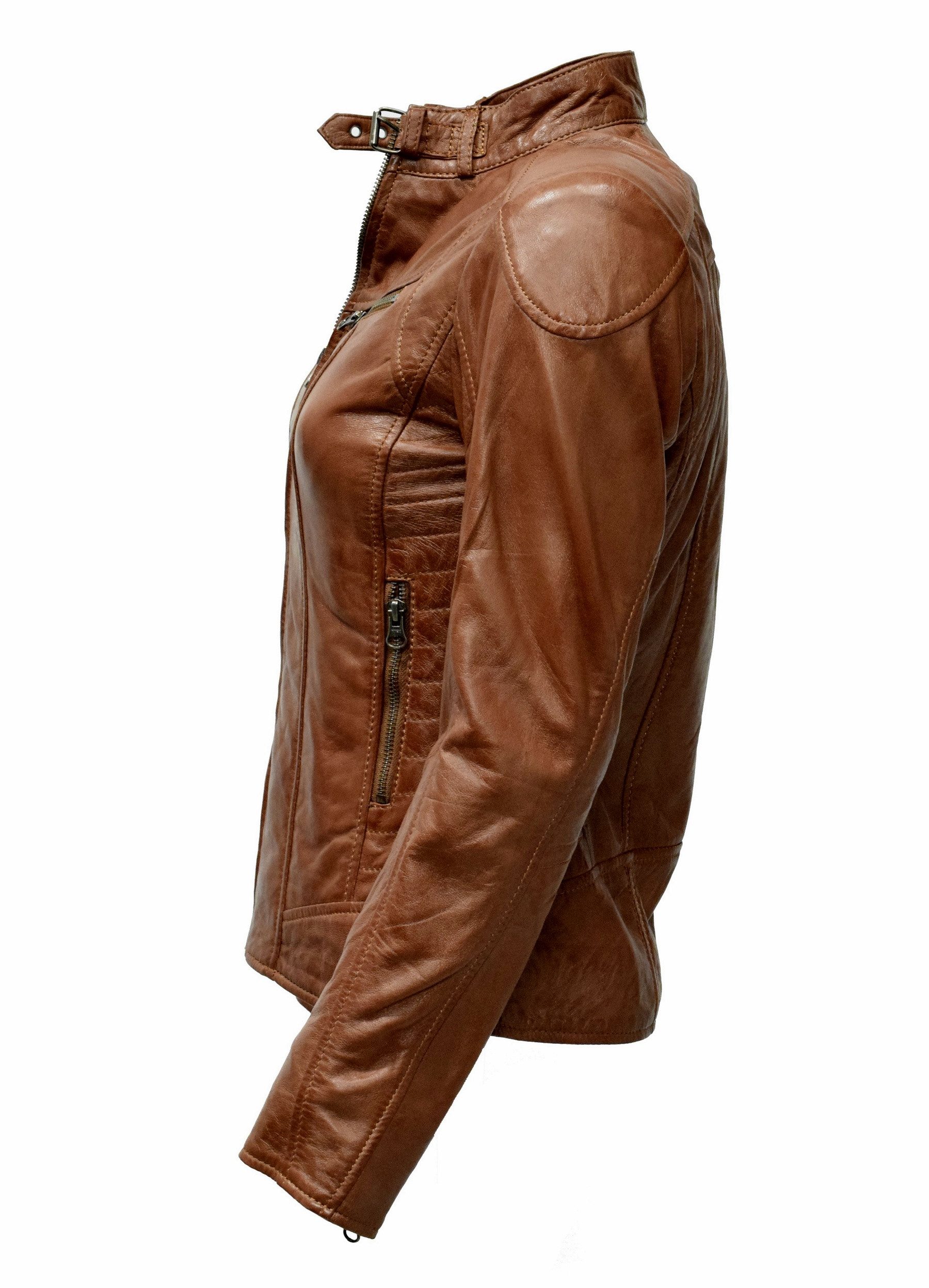Zimmert Leather Lederjacke Frida washed Lammnappa Leder, Cognac, Schwarz, B günstig online kaufen