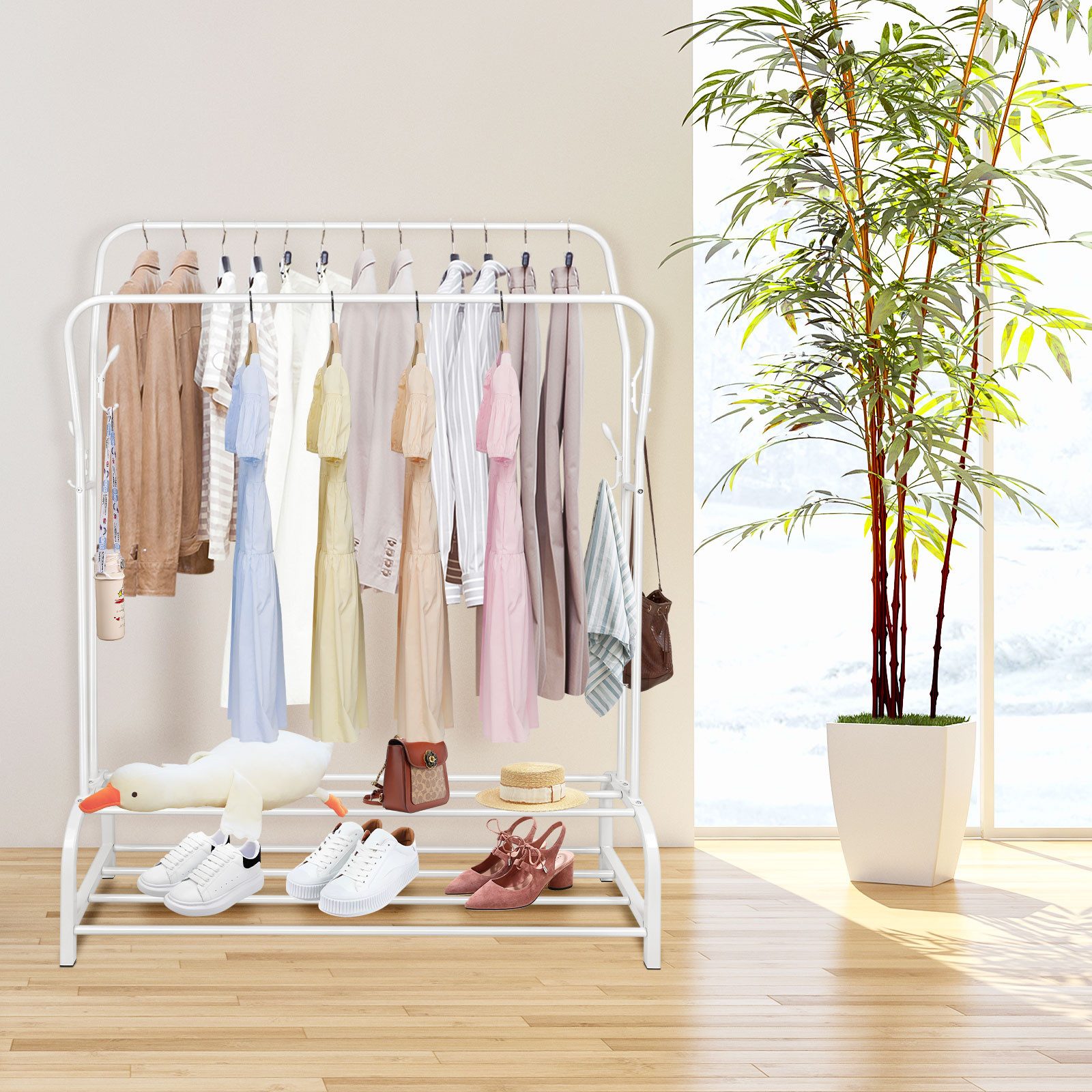 JEOBEST Kleiderständer Garderobenständer,Kleiderstange,Freistehender Doppel günstig online kaufen