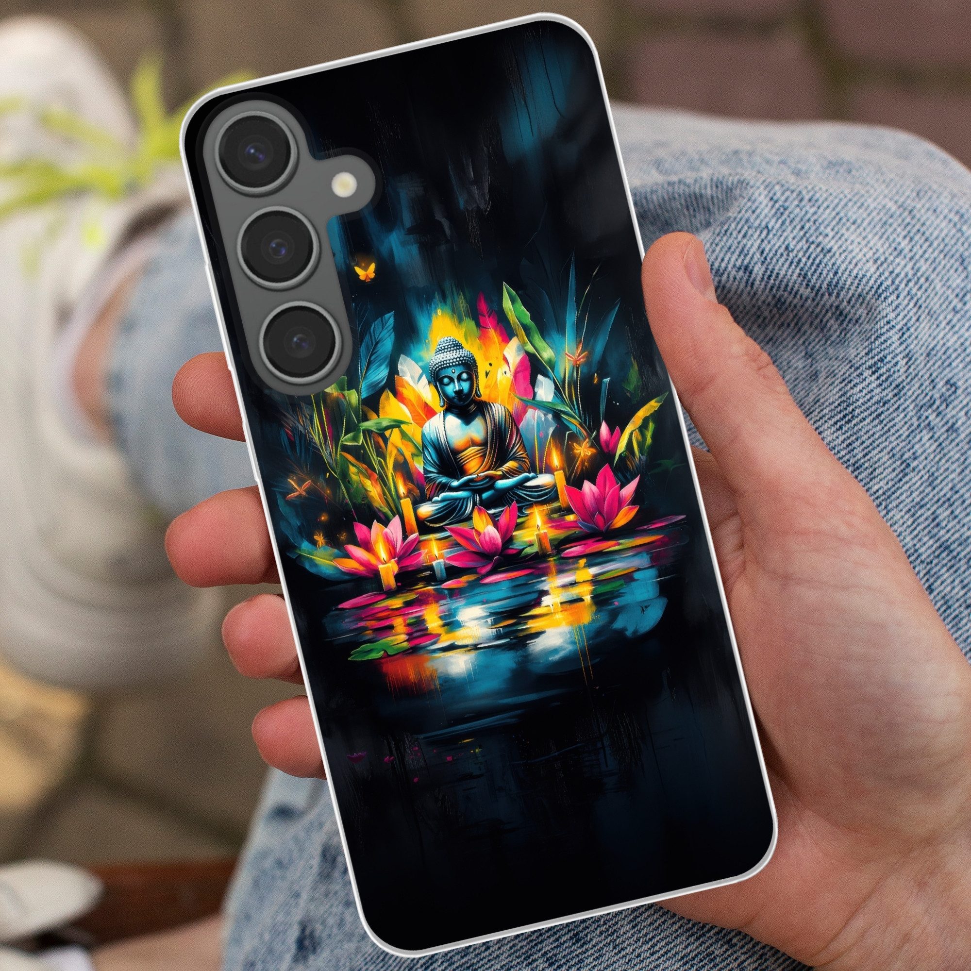 MuchoWow Handyhülle für Samsung Galaxy S24 Plus Kerzen - Blumen - Buddha - Wasser, Phone Case, Silikon, Schutzhülle Dünn