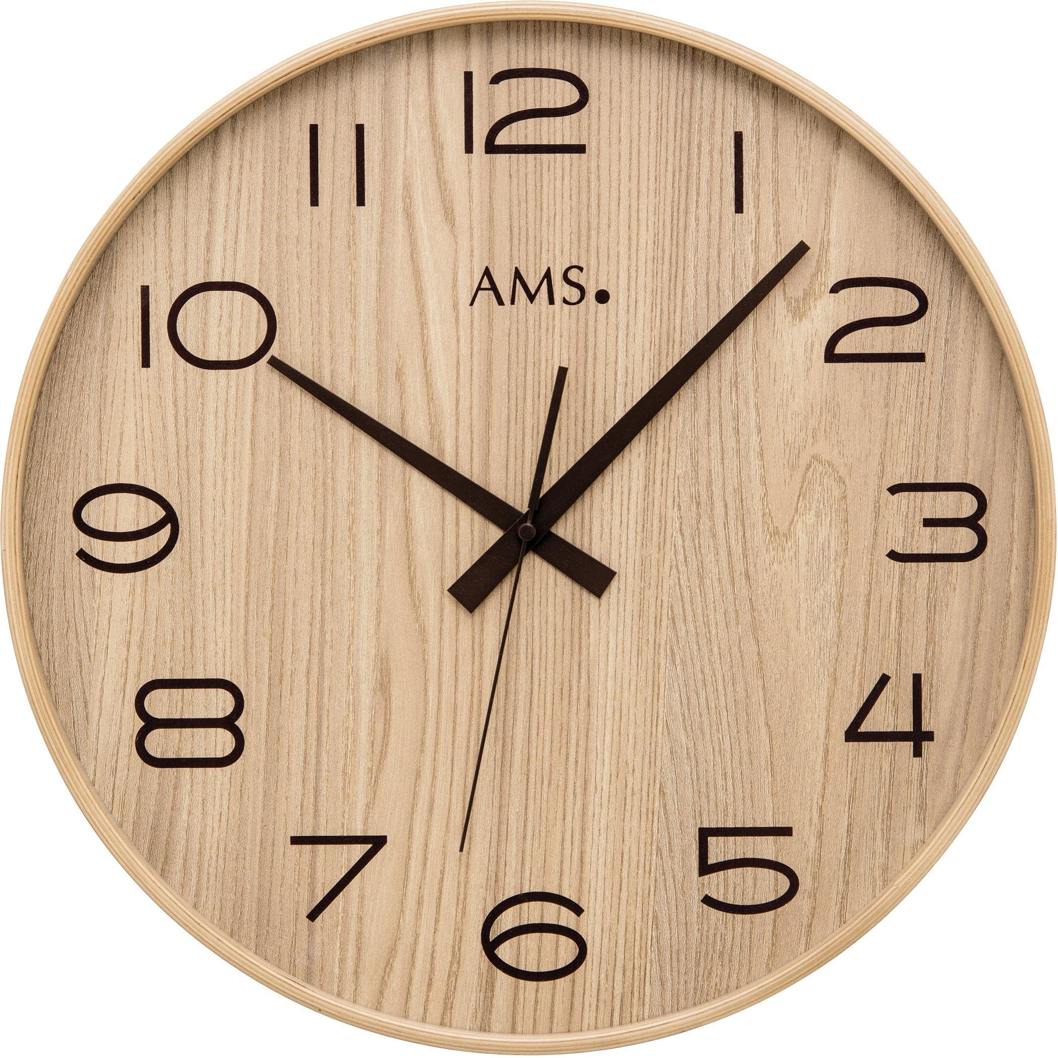 AMS Funkwanduhr F5522 (Quarzuhr,Holz,Glas,Wohnzimmer,Esszimmer,Küche,Arbeit günstig online kaufen