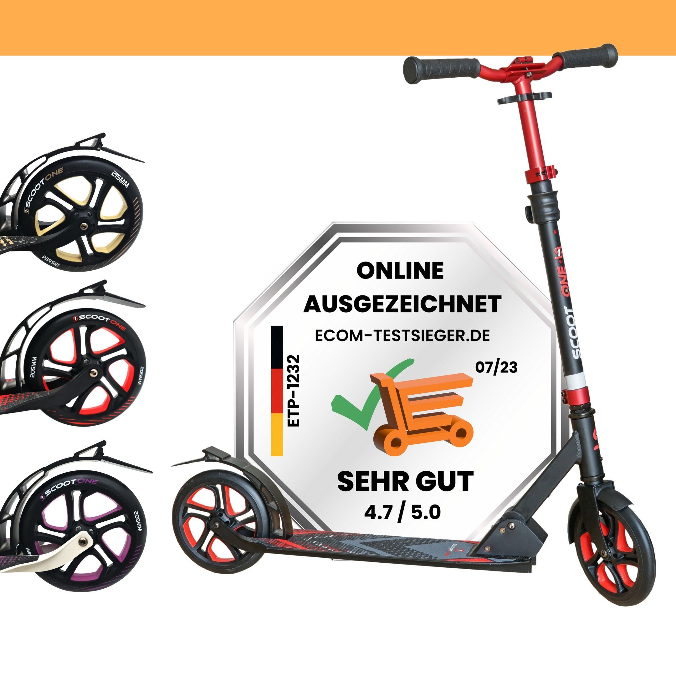 Scoot One Городской скутер Höhenverstellbarer Tretroller S1, Kickroller 205mm – Aluminium Roller, klappbar