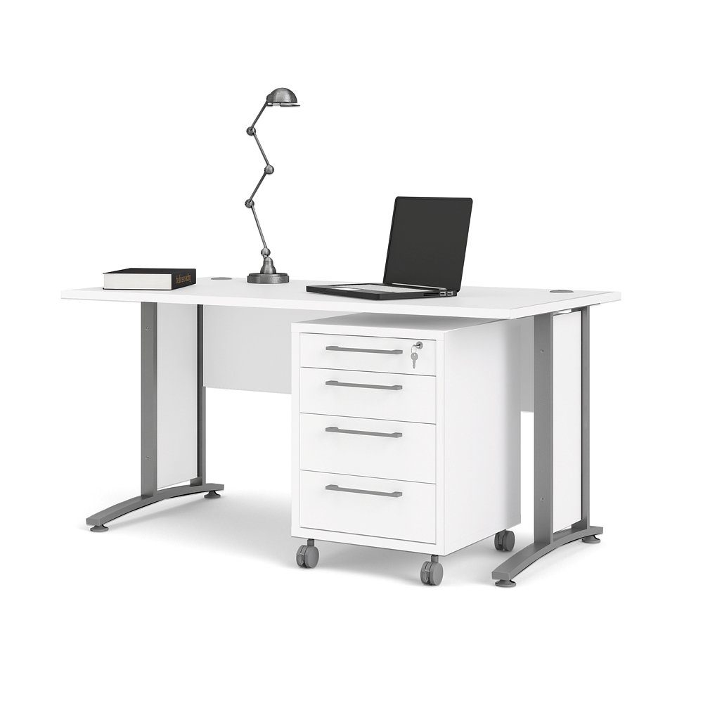 weiss Prisme ebuy24 Schreibtisch Schreibtisch mit Rollcontainer