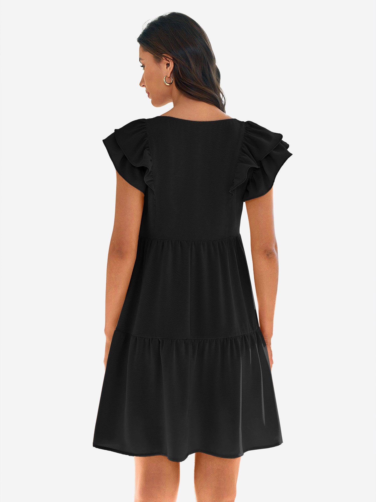 Imily Bela Minikleid Damen Niedliches Fließendes Babydoll-Kleid (Packung, 1-tlg., 1per-Pack) mit Rüschenärmeln