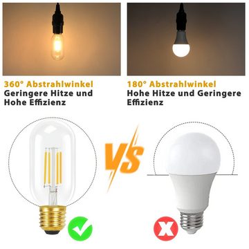 Nettlife LED-Leuchtmittel LED Warmweiss Vintage Glühbirnen T45 Lampe E27 Birnen Edison 4W 2700K, E27, 4 St., Warmweiss
