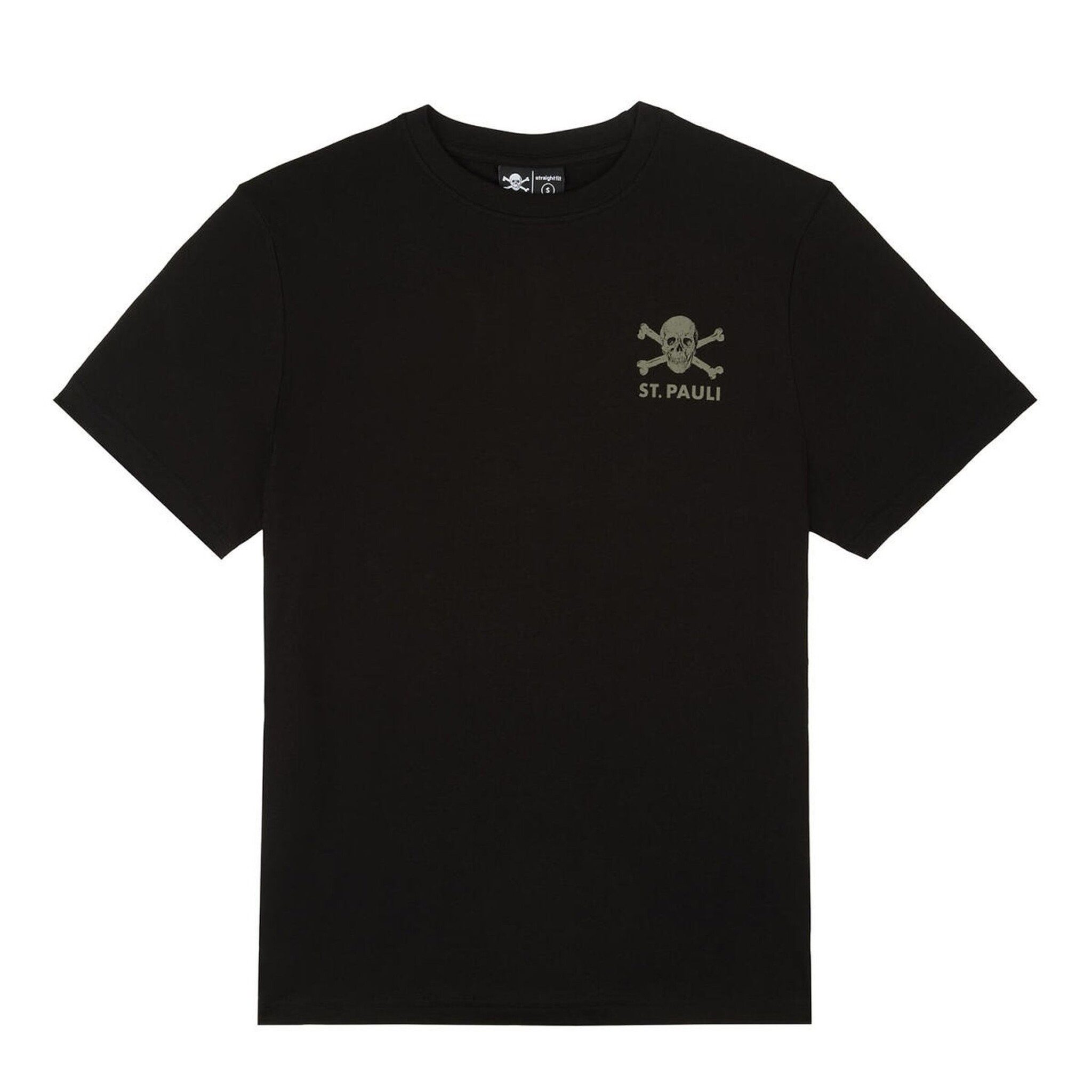 FC St. Pauli T-Shirt FC St. Pauli - T-Shirt Black-Olive Totenkopf mit Rückenprint - schwarz