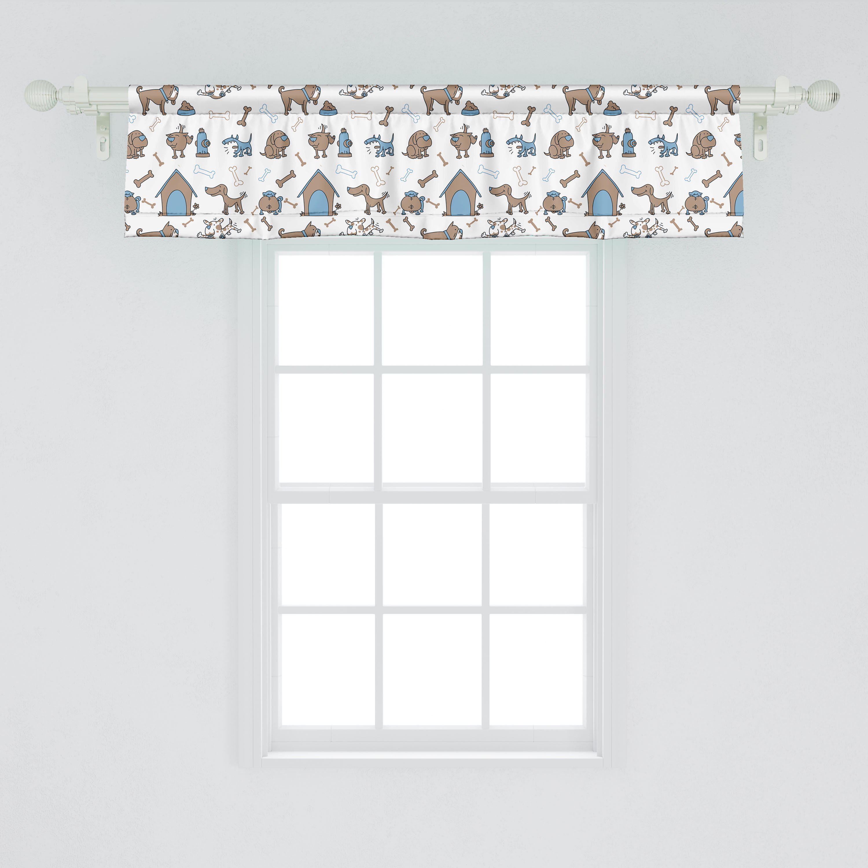 Dog Schlafzimmer Cartoon-Stil Dekor Abakuhaus, Gebeine Microfaser, Elements Vorhang Volant mit für Küche Scheibengardine Stangentasche,