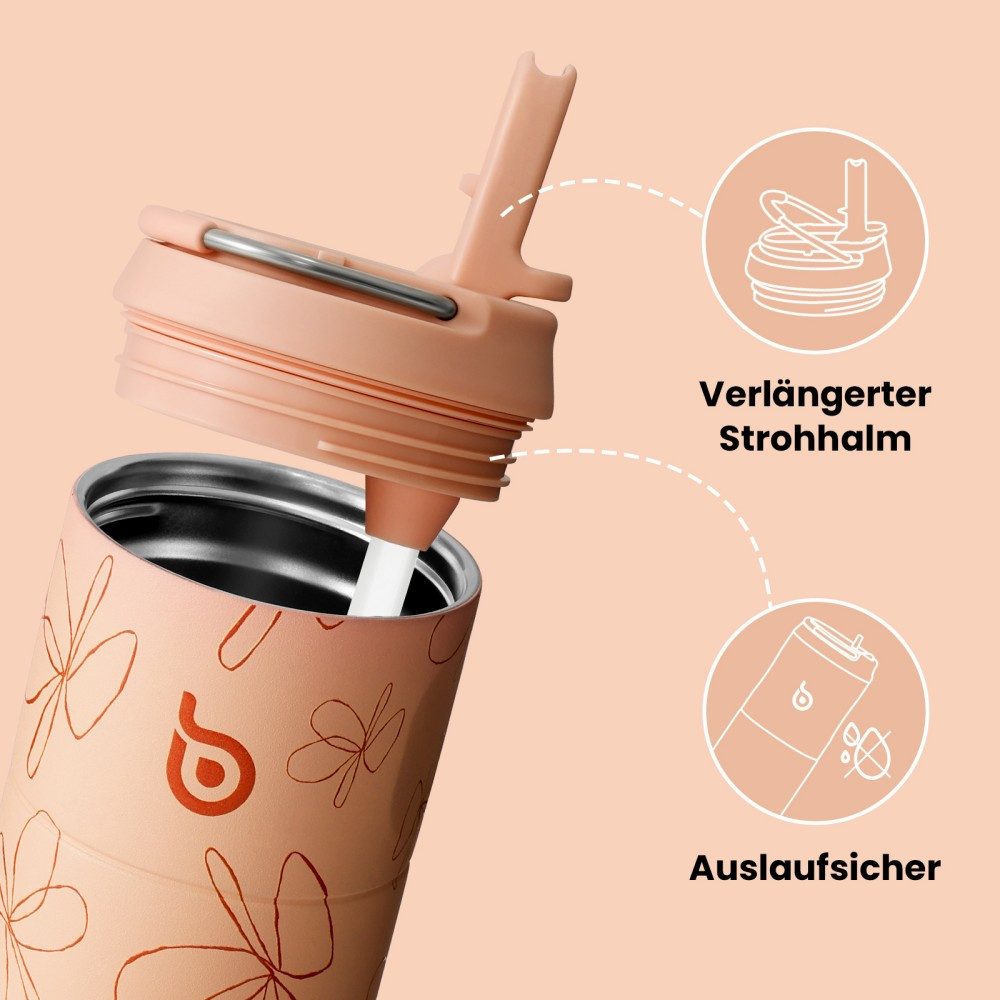 BOTTLE BOTTLE Trinkflasche Edelstahl Trinkflasche mit Strohhalm 500ml, auslaufsichere Sportwasserflasche, ideal für Schule, Büro und Ausflüge – Bild 5 von 5