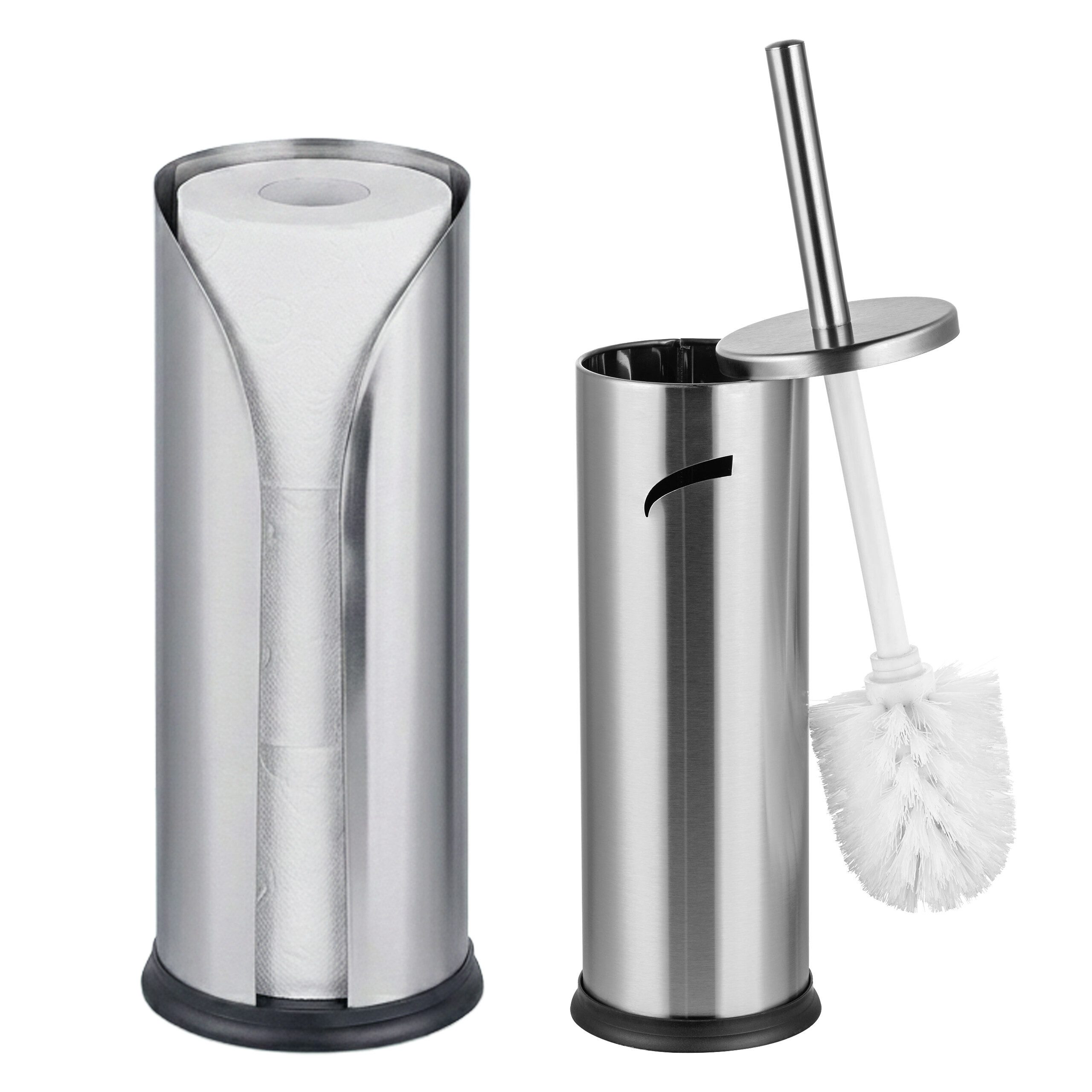 relaxdays WC-Garnitur Badezimmer Set Rollenhalter & WC-Bürste, Freistehende Badezimmer-Accessoires, Moderne Badezimmer, Standard-Toilettenpapierrollen (bis 14 cm), Gäste-WC, (2-tlg), silber