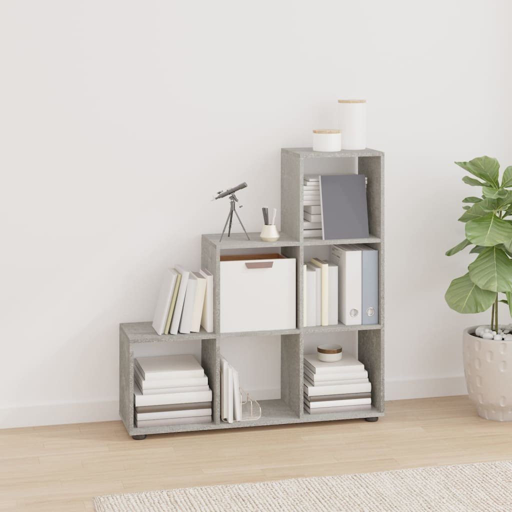 furnicato Bücherregal Betongrau 104 x 29 x 107 cm aus Holzwerkstoff, 1-tlg., Stabiles Treppenregal mit 6 Fächern und beiliegender Wandhalterung