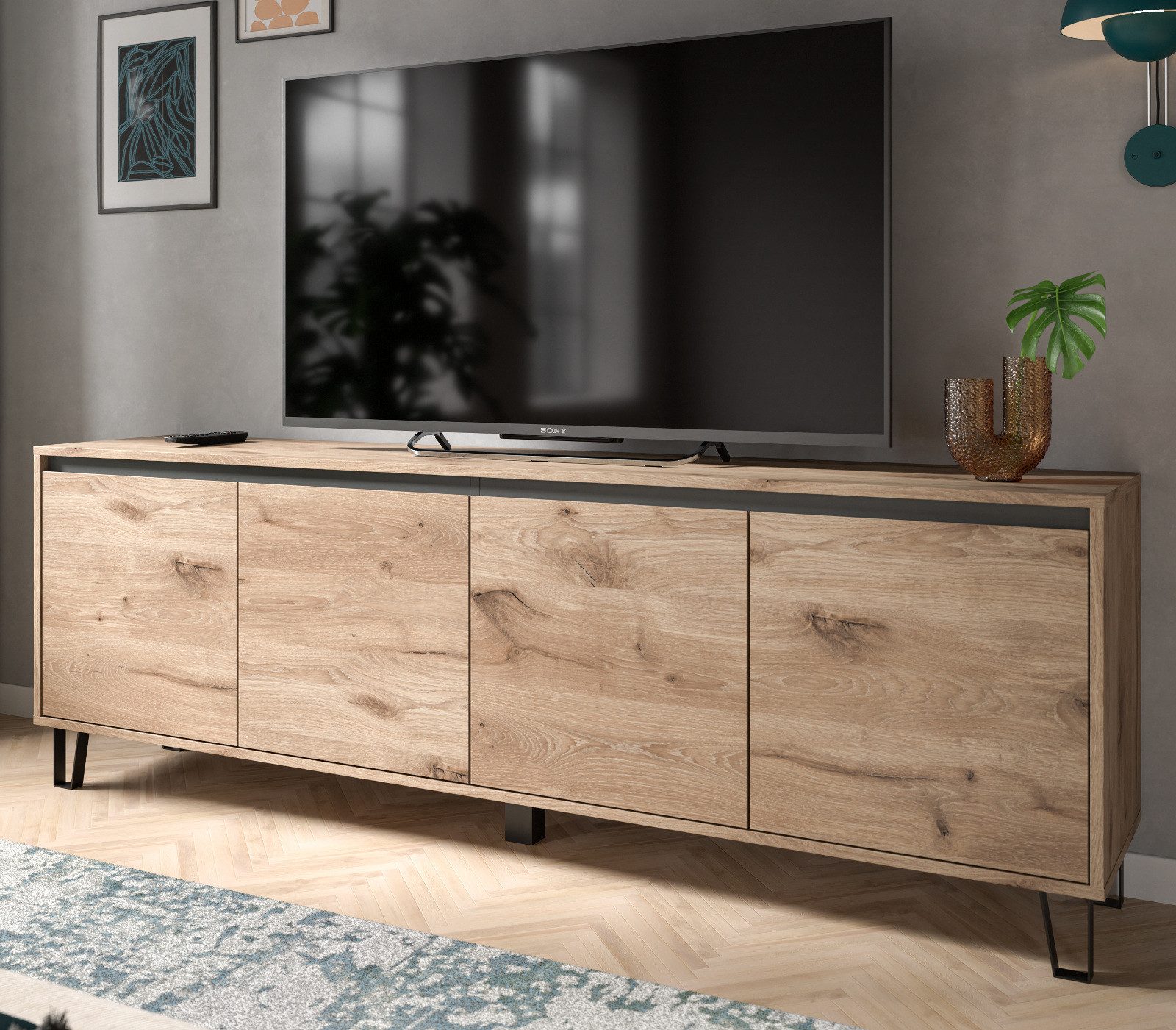 Inn.Furn Lowboard Delio (TV Unterschrank in Eiche mit grau, 184 x 64 cm), K günstig online kaufen