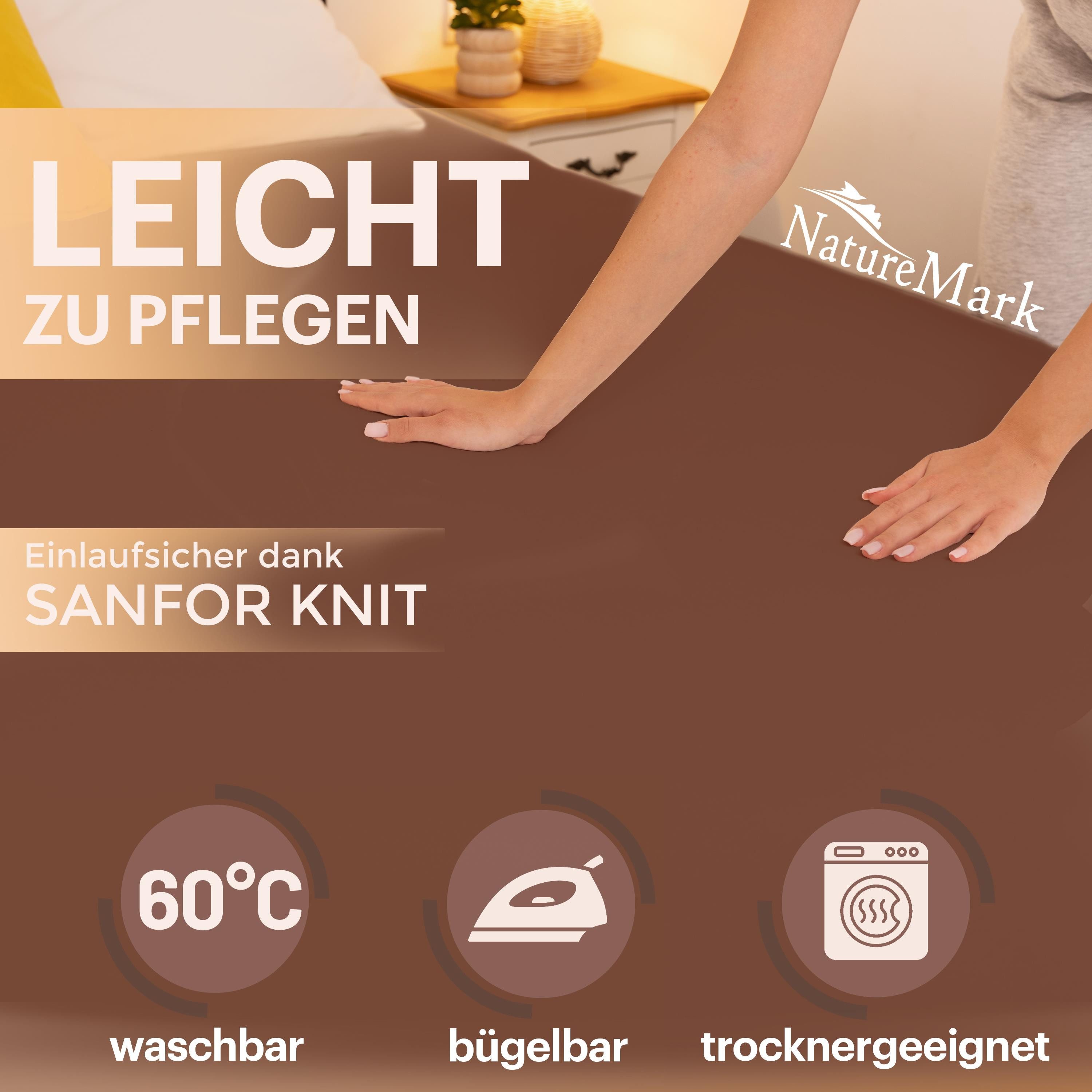 NatureMark Spannbettlaken Boxspringbett Spannbetttuch 200x220cm, Baumwolle, Gummizug: rundum, (1 Stück), 40 cm Steghöhe - 200 x 220cm Spannbetttuch, Schokobraun – Bild 3 von 5
