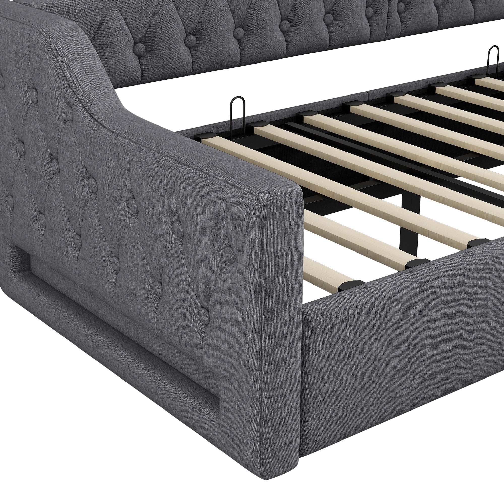 Merax Daybett mit hydraulischem Stauraum (Schlafsofa Sofabett Jugendbett Kinderbett Polsterbett, 1 tlg), Tagesbett 90x200cm mit LED-Beleuchtung Lattenrost Rücke – Bild 5 von 5