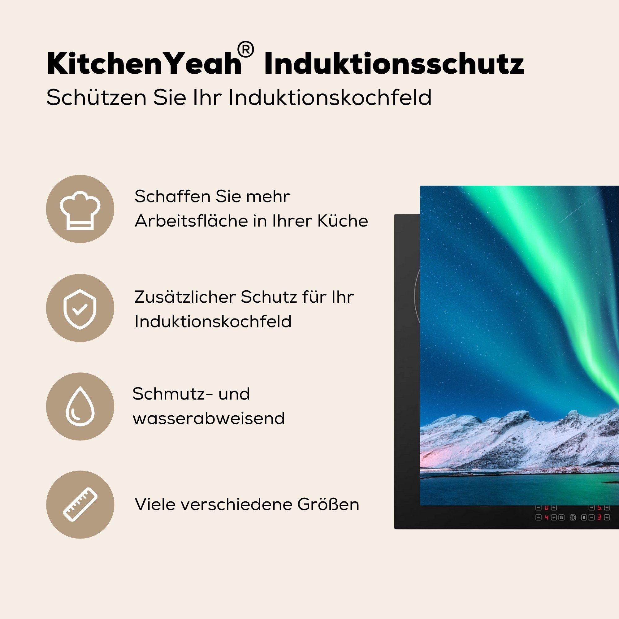 - - Vinyl, cm, Ceranfeldabdeckung Schnee Noorlicht die MuchoWow Herdblende-/Abdeckplatte Spiegelung, - küche, (1 Wasser 81x52 tlg), Induktionskochfeld Schutz für