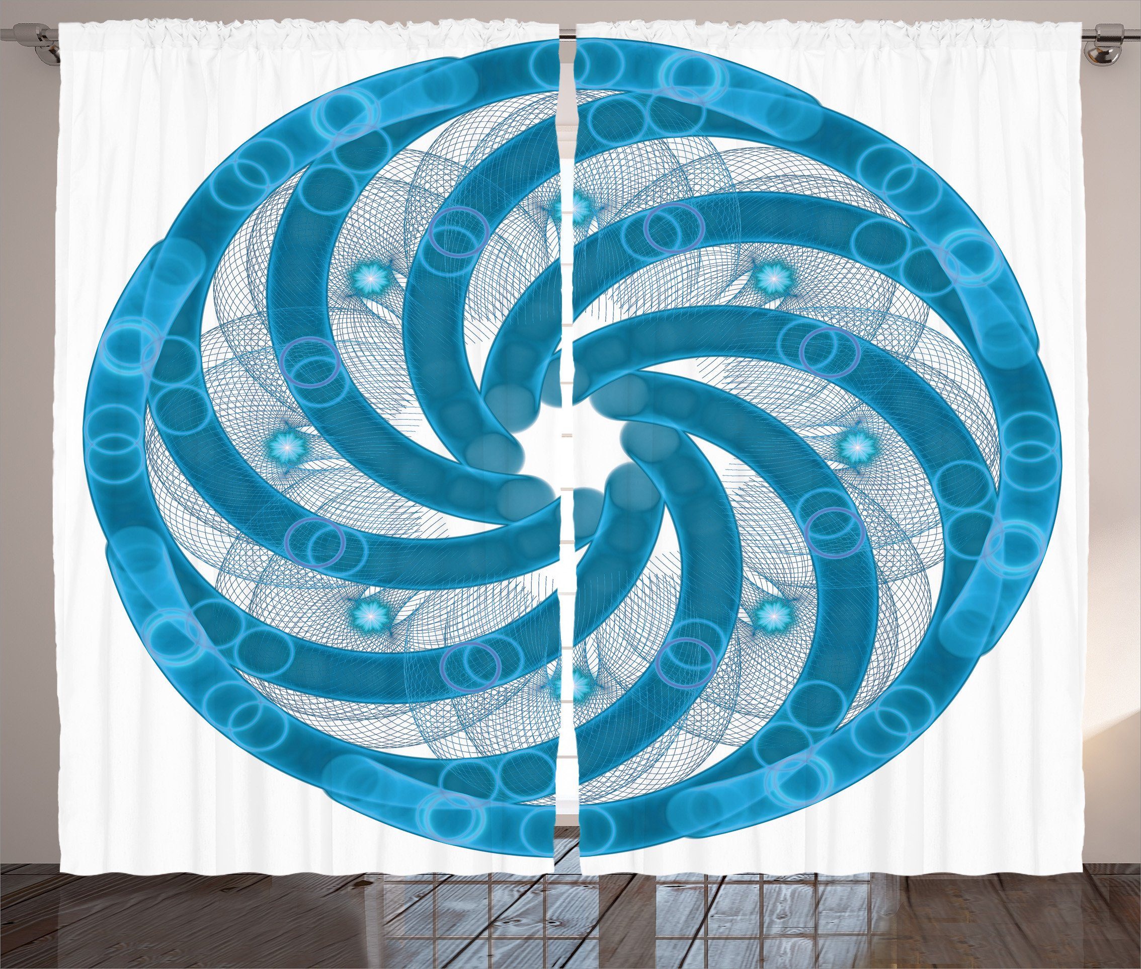 Gardine Schlafzimmer Kräuselband Vorhang mit Schlaufen und Haken, Abakuhaus, Blau Abstract Fractal