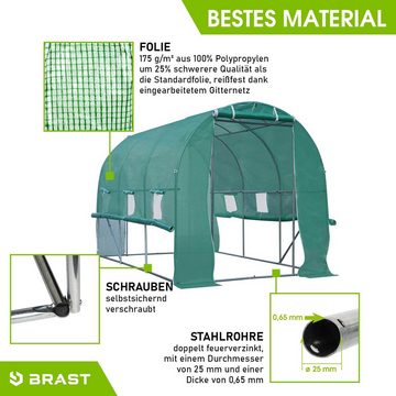 BRAST Foliengewächshaus Gewächshaus mit Stahlfundament Seitenwände aufrollbar, 4 Größen 2x3m 3x4m 3x6m 3x8m, Erdanker schwere Qualität Gitternetzfolie 175g/m²