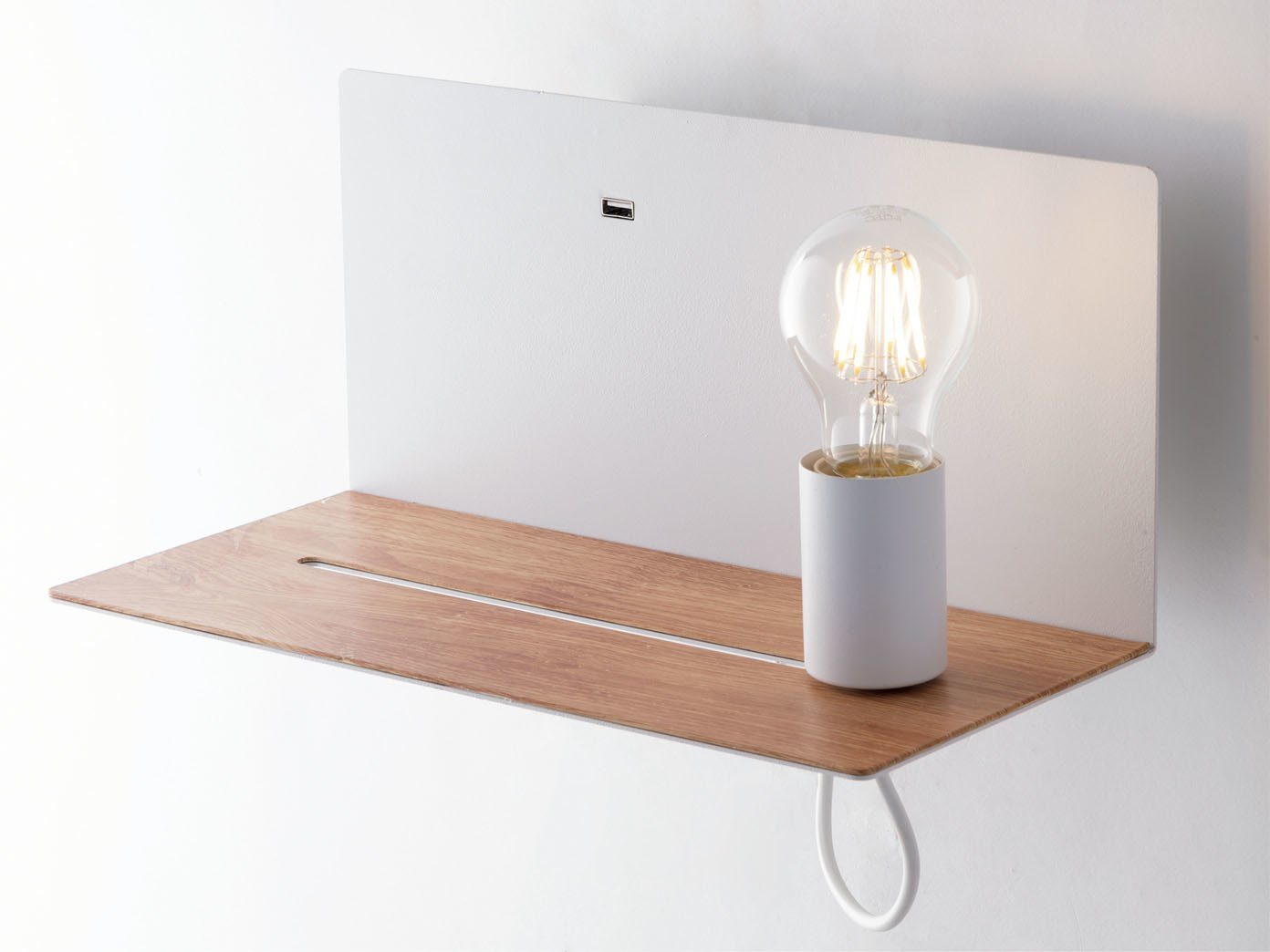 ECO-LIGHT LED Wandleuchte, USB-Ladefunktion, LED wechselbar, warmweiß,  innen mit Schalter, Nachttischlampe Wand & Bett, USB Ladefunktion Weiß