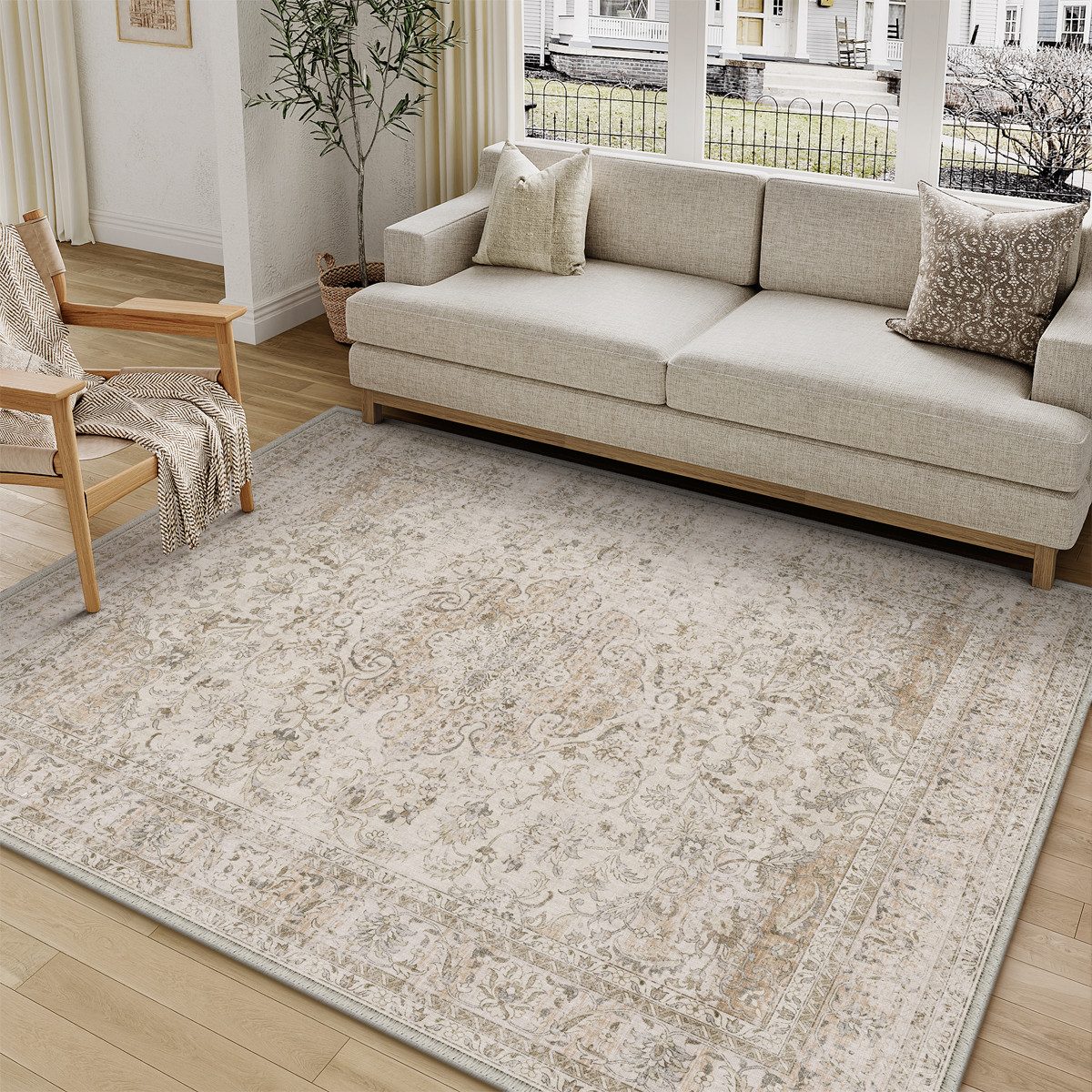 PURECOZY Teppich Kurzflor, Vintage Boho Teppich, rutschfest und pflegeleicht, rechteckig, Höhe: 6.1 mm, geeignet für verschiedene Innenräume, 120×180 cm