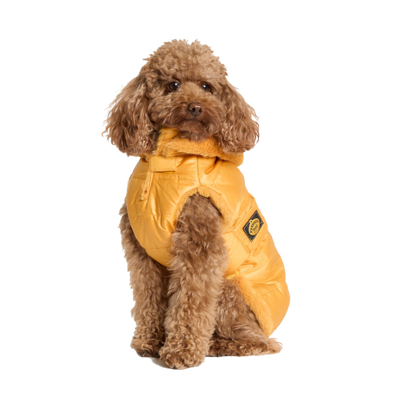 Fashion Dog Hundemantel Hunde-Steppmantel mit abnehmbarer Kapuze, Ocker-Gelb