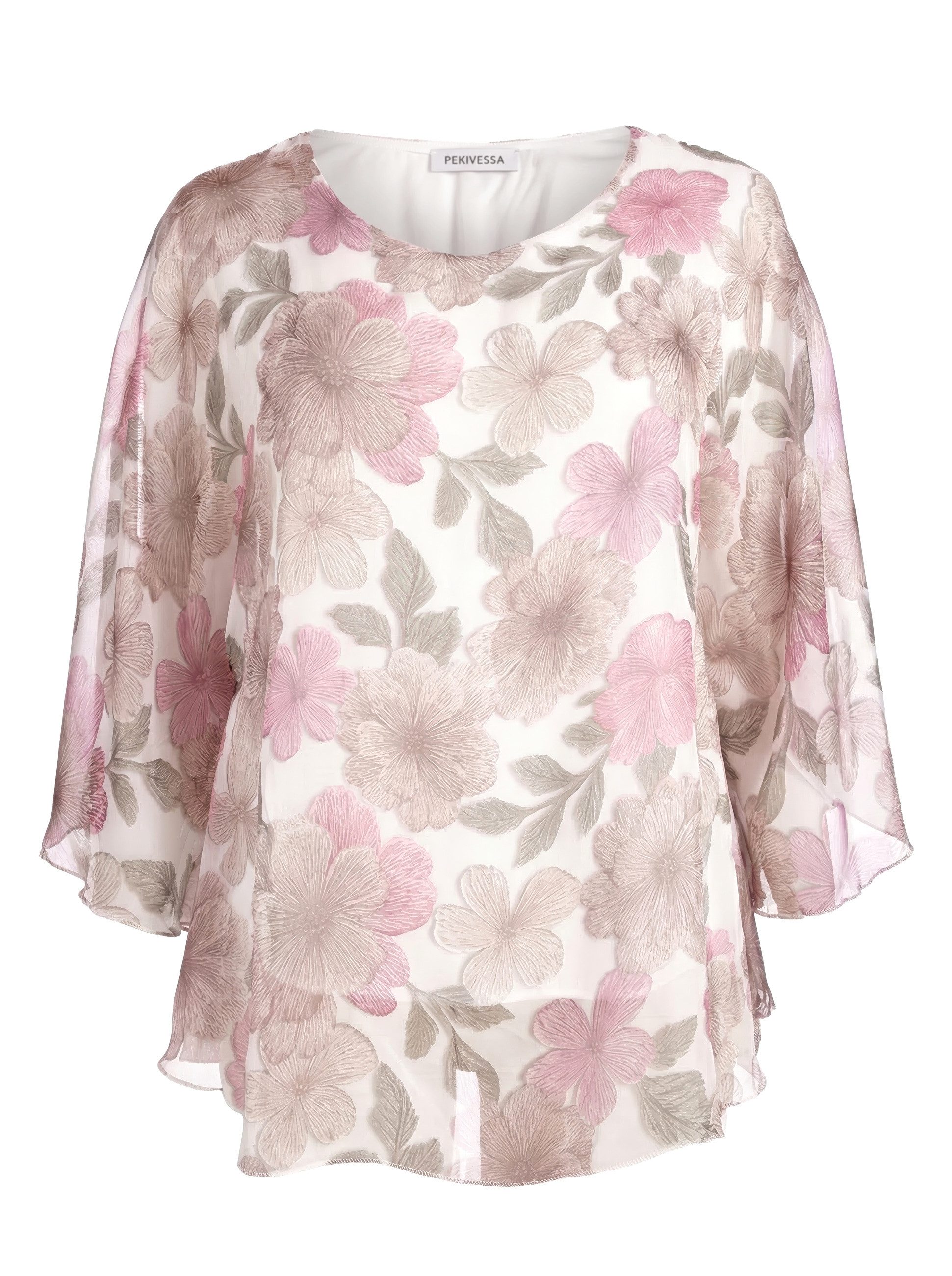 PEKIVESSA Tunika Elegante Chiffon-Kurztunika mit Blumenmuster günstig online kaufen
