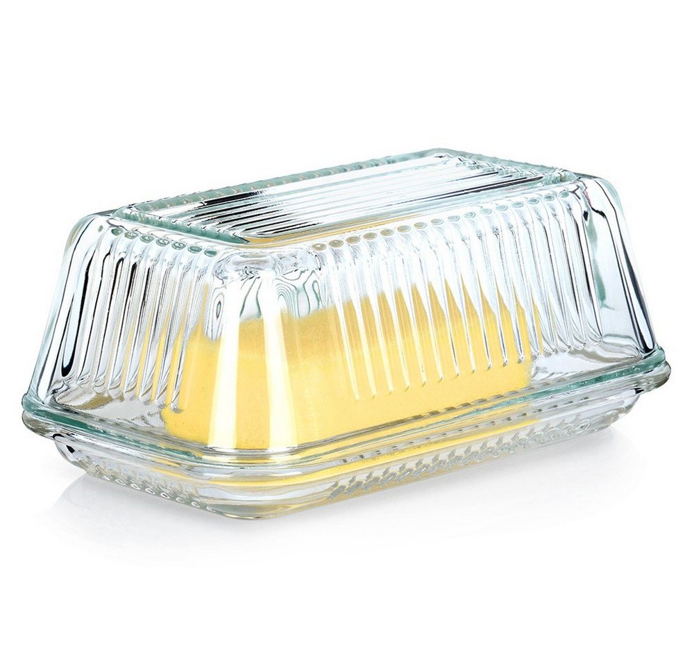 Vilde Butterdose Glas mit Rillenstruktur und Deckel, Glas, spülmaschinengeeignet, transparent