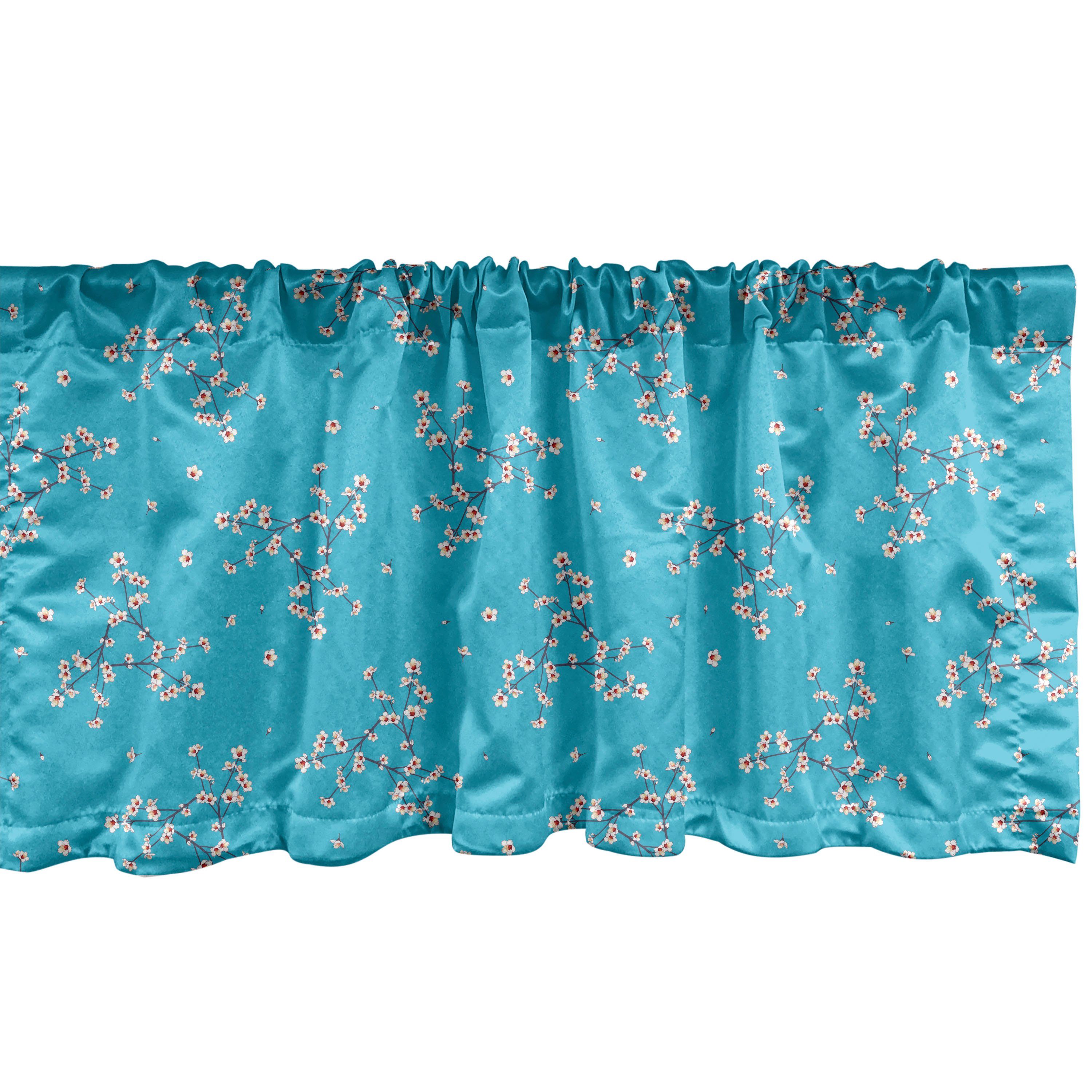Scheibengardine Vorhang Volant für Küche Schlafzimmer Dekor mit Stangentasche, Abakuhaus, Microfaser, japanischer Sakura Kirschblüten-Kunst