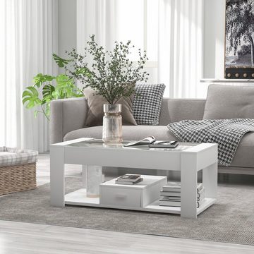 WISHDOR Couchtisch Wohnzimmer Couchtisch mit Glasplatte (Weiss 100 x 50 x 40cm, ouchtisch mit Glasplatte, Schließfächern und Stauraum), Groβer offener Raum Gehartetes Glas