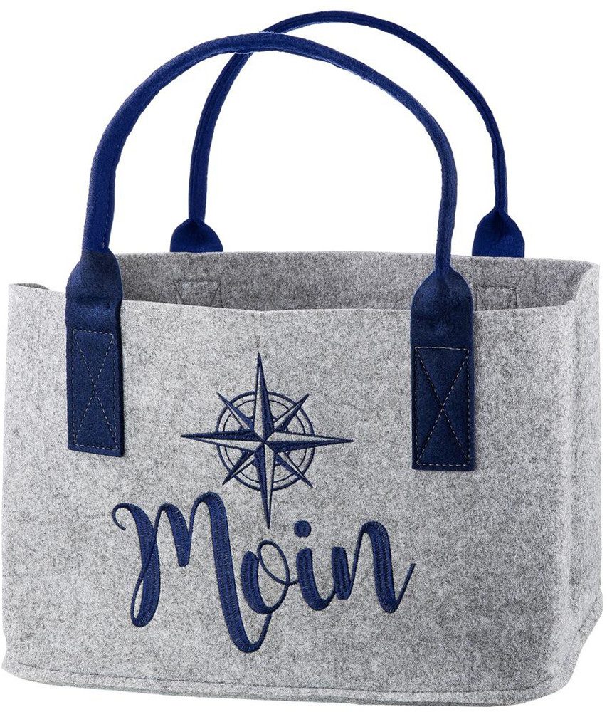 GILDE Einkaufsshopper Tasche, "Moin", Schriftzug, Windrosenmotiv, Filz, grau, Windrose, Einkauf, Alltagsbegleiter, Geschenkidee, Aufbewahrung