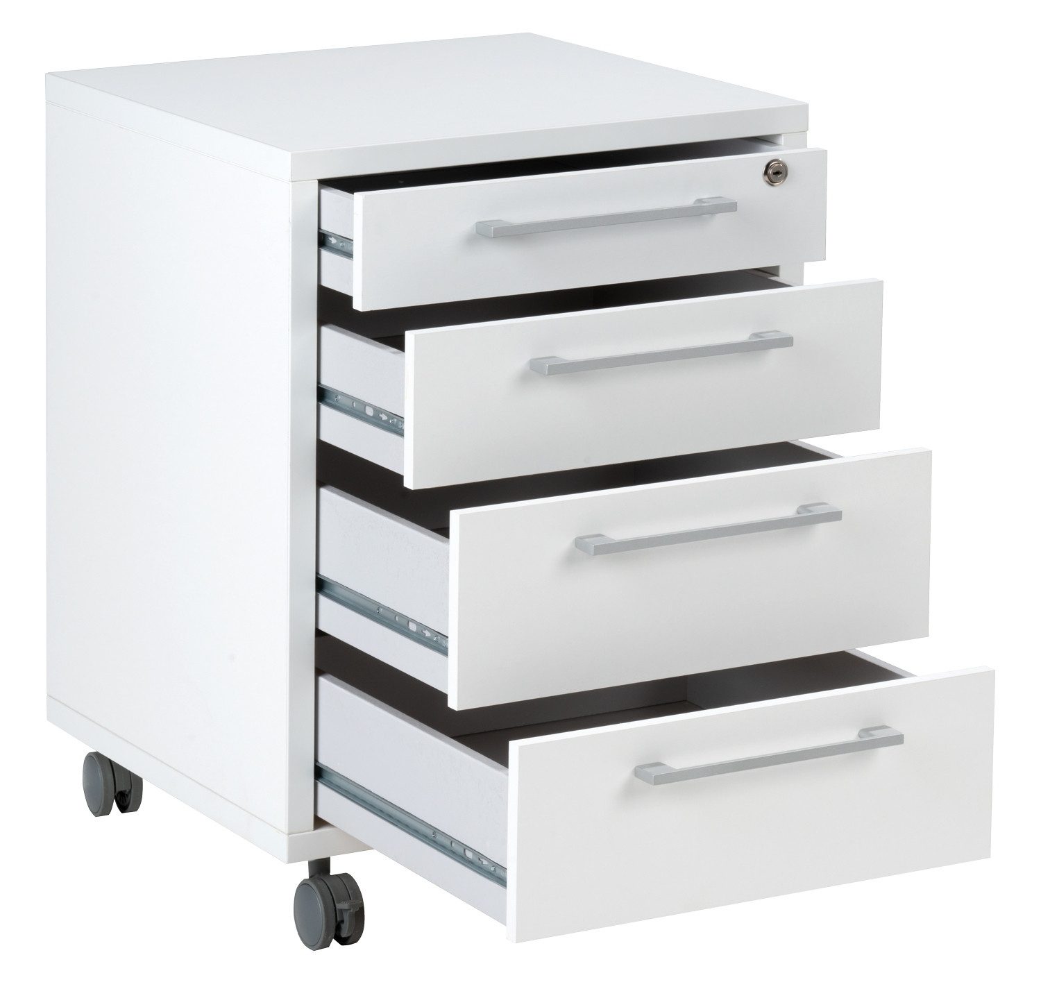 Tvilum Rollcontainer PRIMA, 48 x 68 cm, Weiß, 4 Schubladen, mit Rollen, mit abschließbarer Schublade