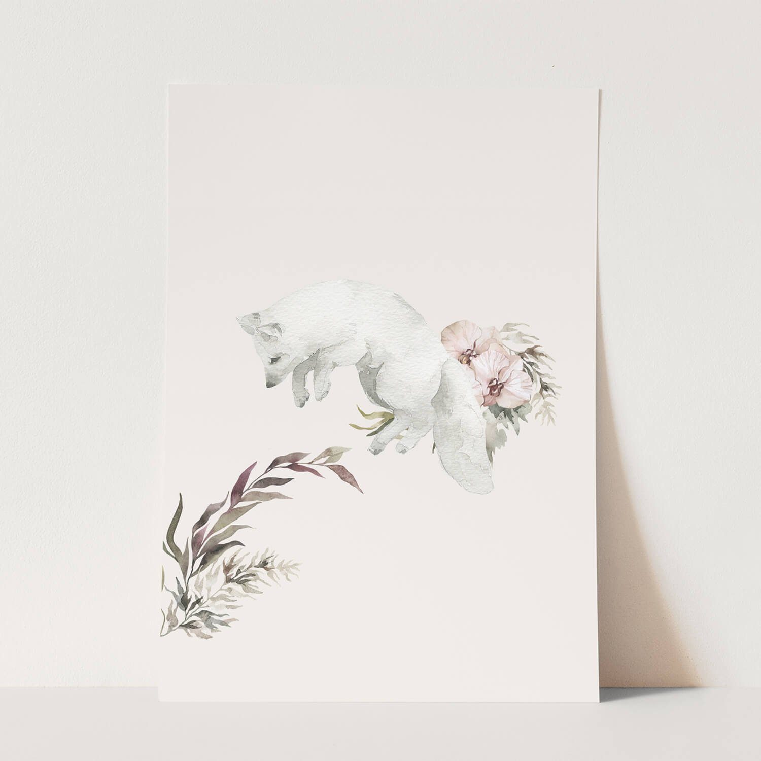 Sinus Art Wandbild Wandbild Tier Motiv Polarfuchs weißer Fuchs Blumen Wasserfarben. € 12,00