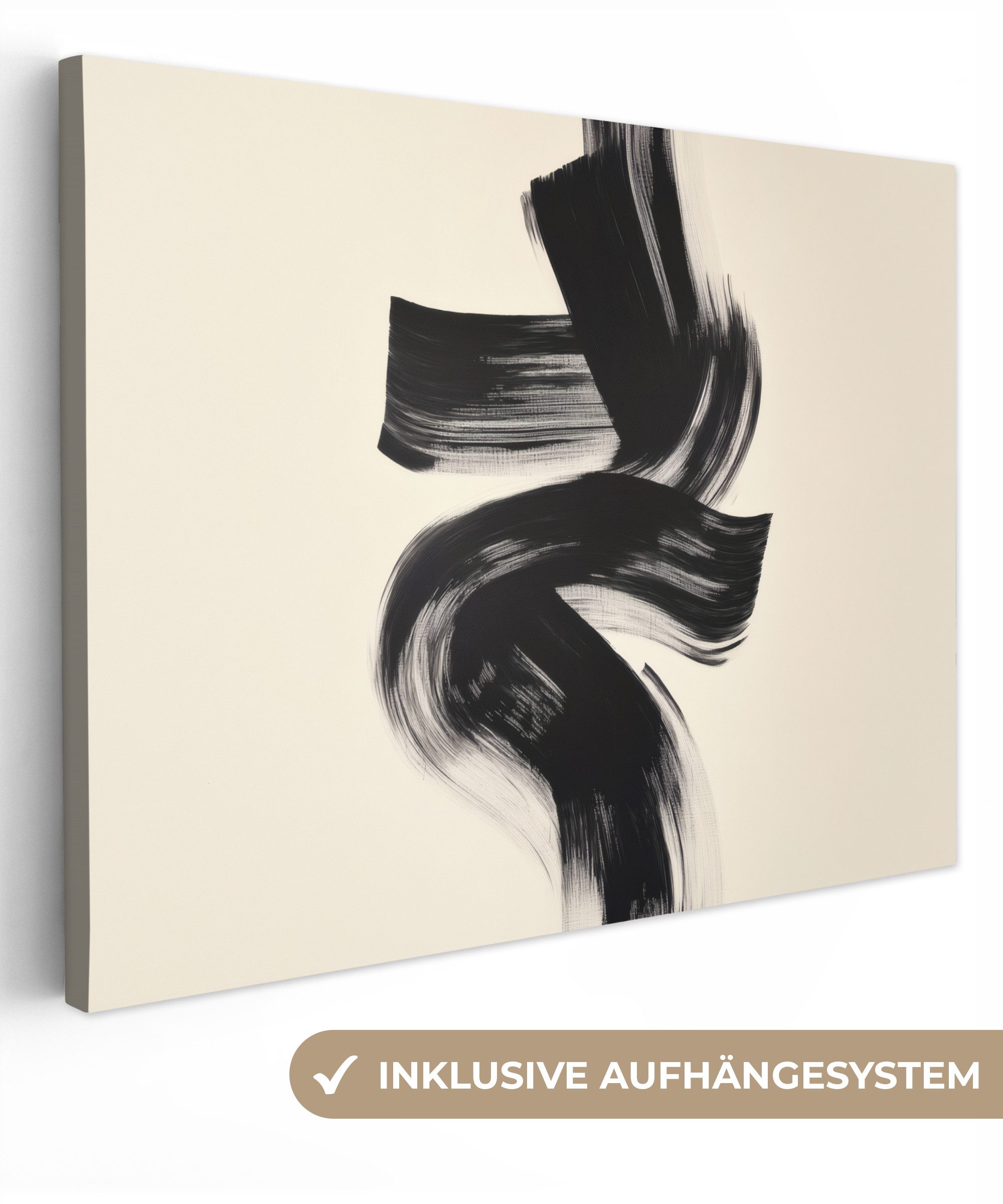 OneMillionCanvasses® Leinwandbild Streifen - Schwarz - Abstrakt, Fotodruck (1 St), Wandbild, Deko Schlafzimmer Wohnzimmer Flur 70x50 cm
