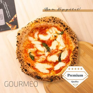 GOURMEO Backblech Pizzastein Set - 38x30cm - Cordierite für Ofen, Grill und Gasgrill, Holz, Pizzastein Set - 38x30cm - Cordierite