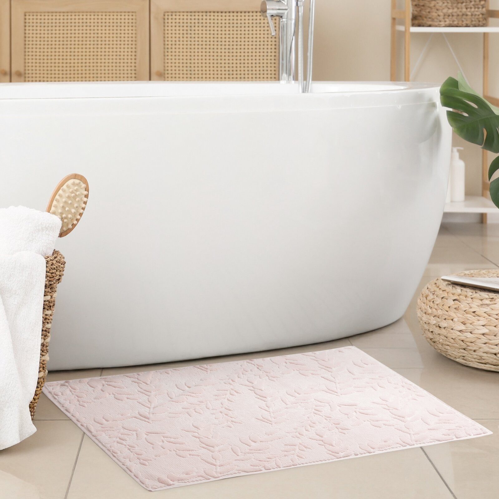 Eurofirany Badematte FLORAL, Höhe 30 mm, Weiche Haptik, Hohe Saugfähigkeit, Florales Relief, Robuste Einfassung, fußbodenheizungsgeeignet, Baumwolle, rechteckig, Badematte